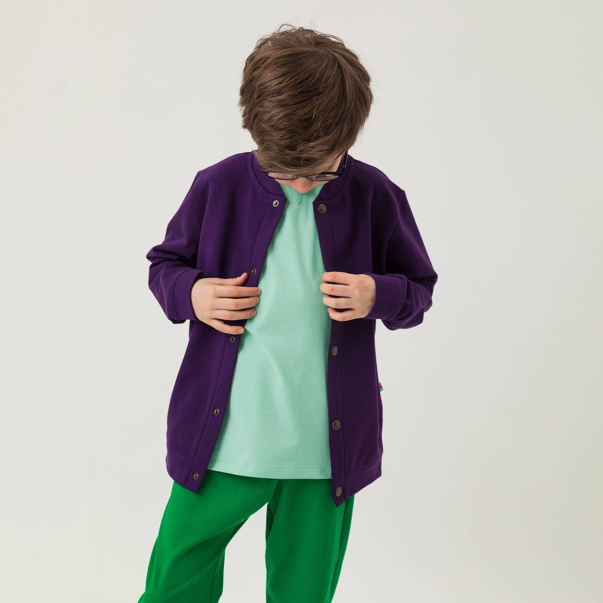 Violet button-up bomber jacket with pockets