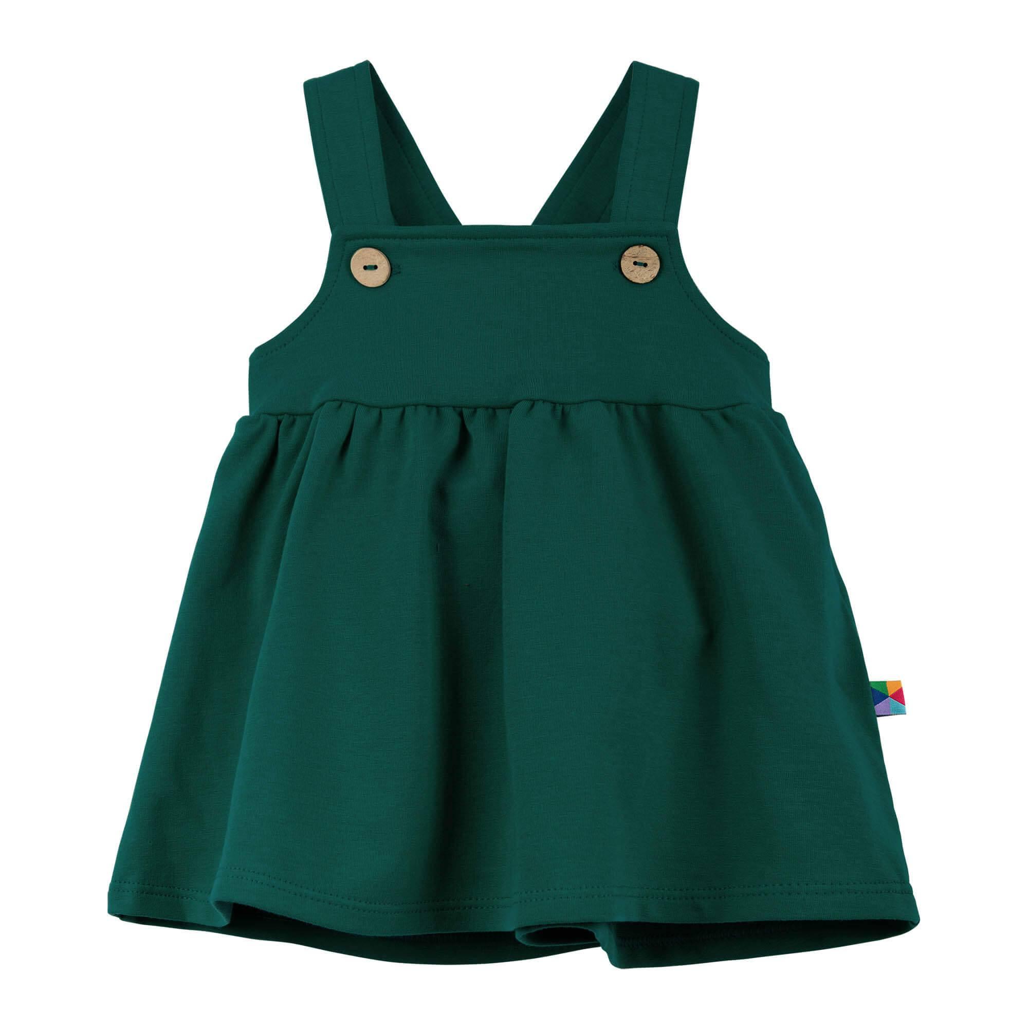 Bottle-green dungaree dress