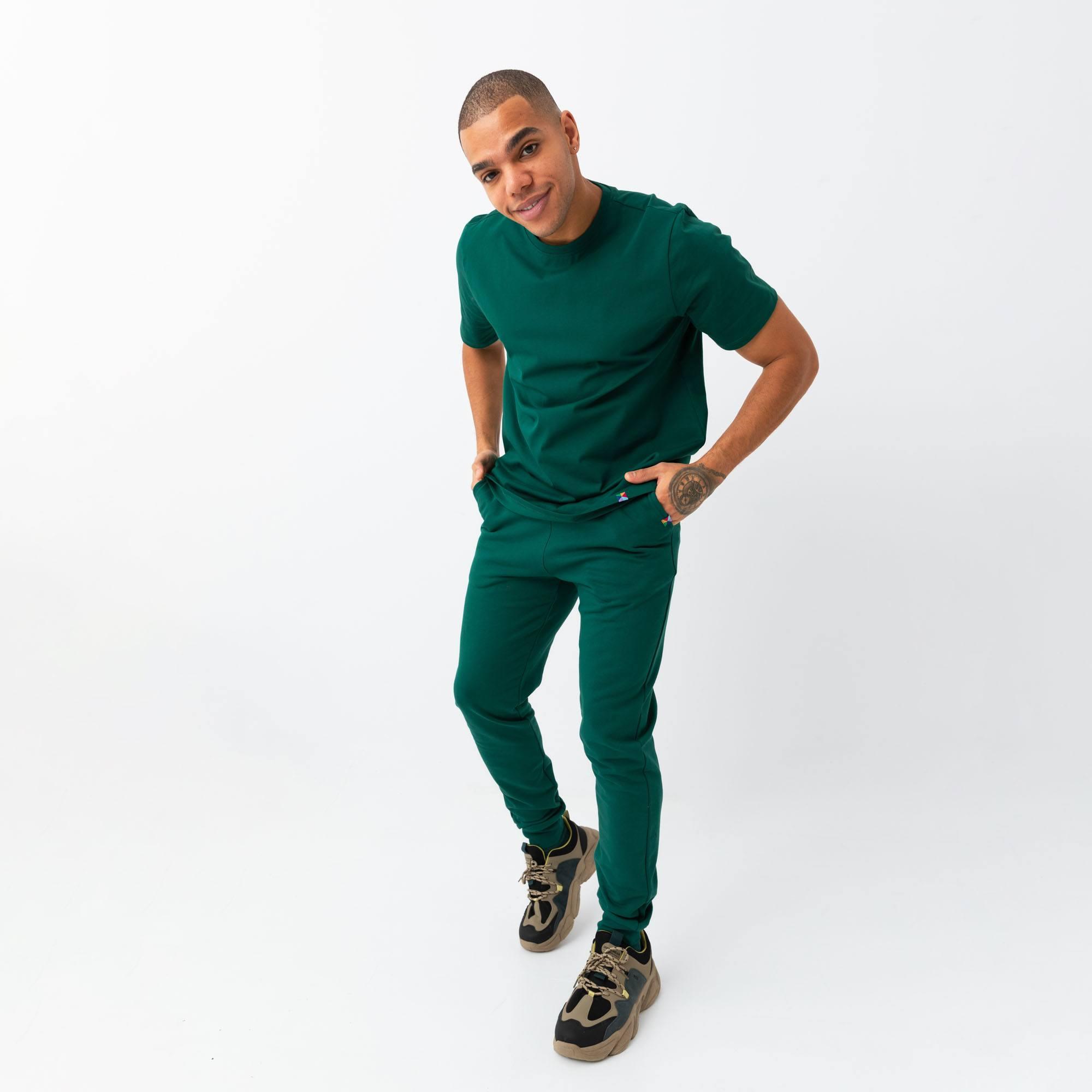 Bottle-green ribbed sweatpants Men