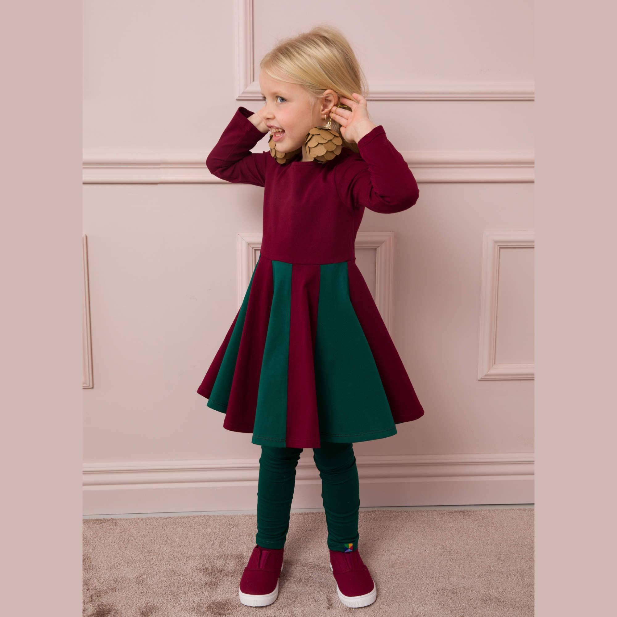 Burgundy - bottle-green two-tone frill dress