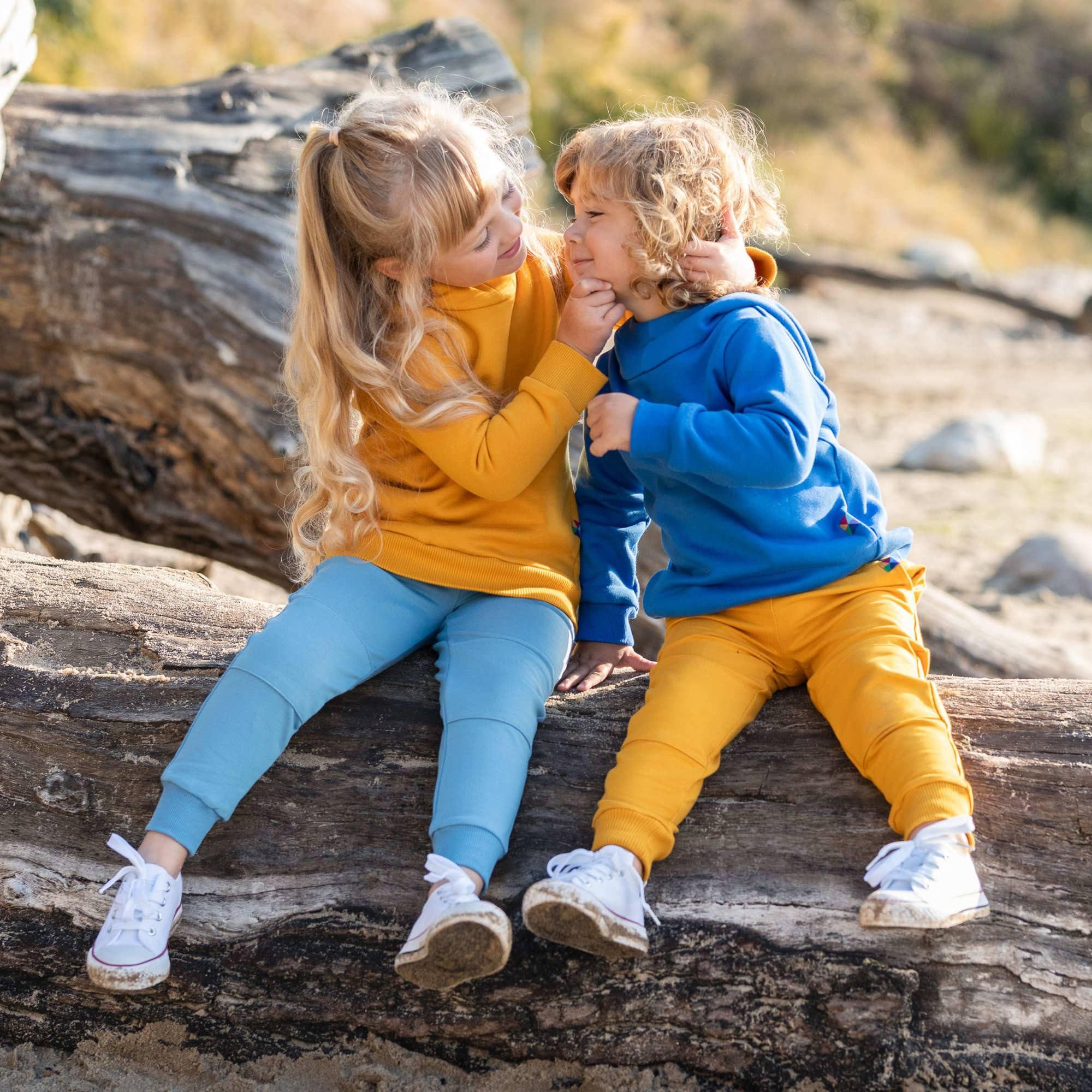 Blue fleece-lined pullover hoodie