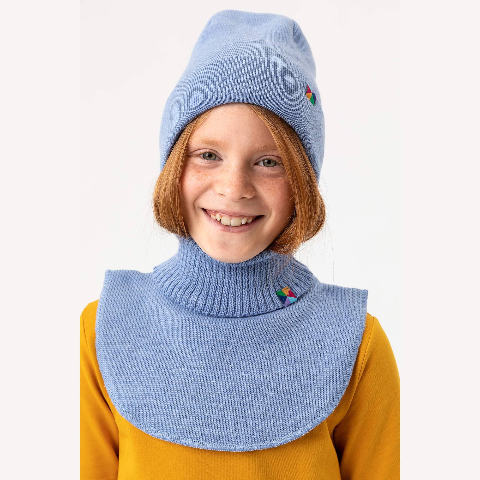 Sky blue fine knit merino wool cap kids