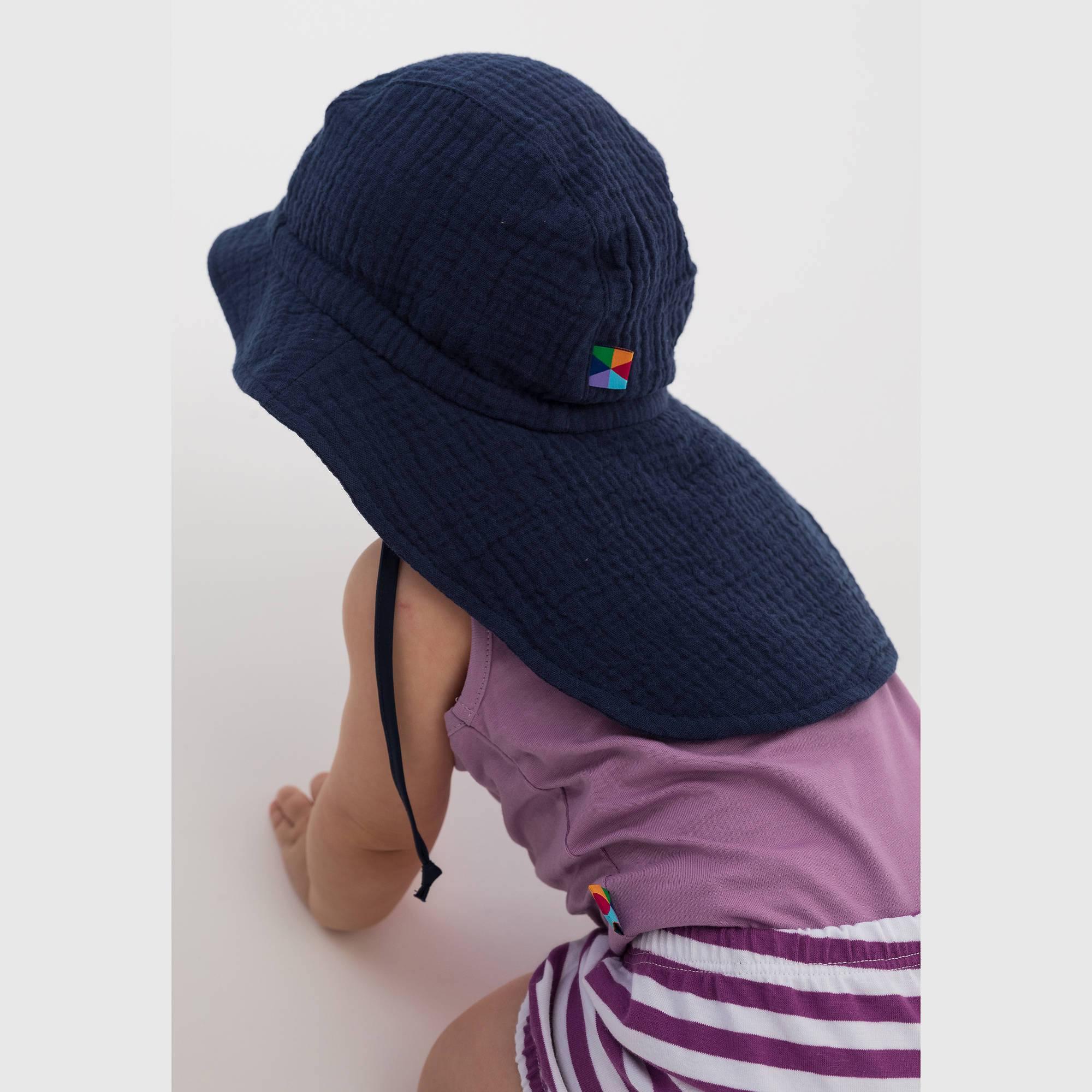 Navy blue muslin hat with strings Baby