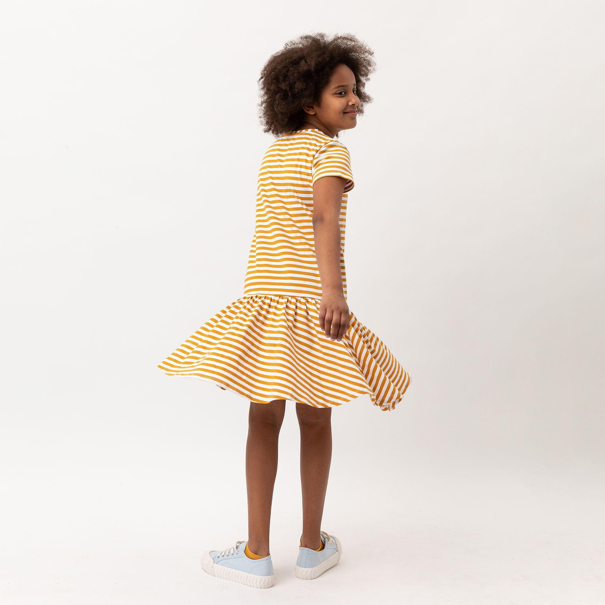 Mustard stripes frill dress Junior