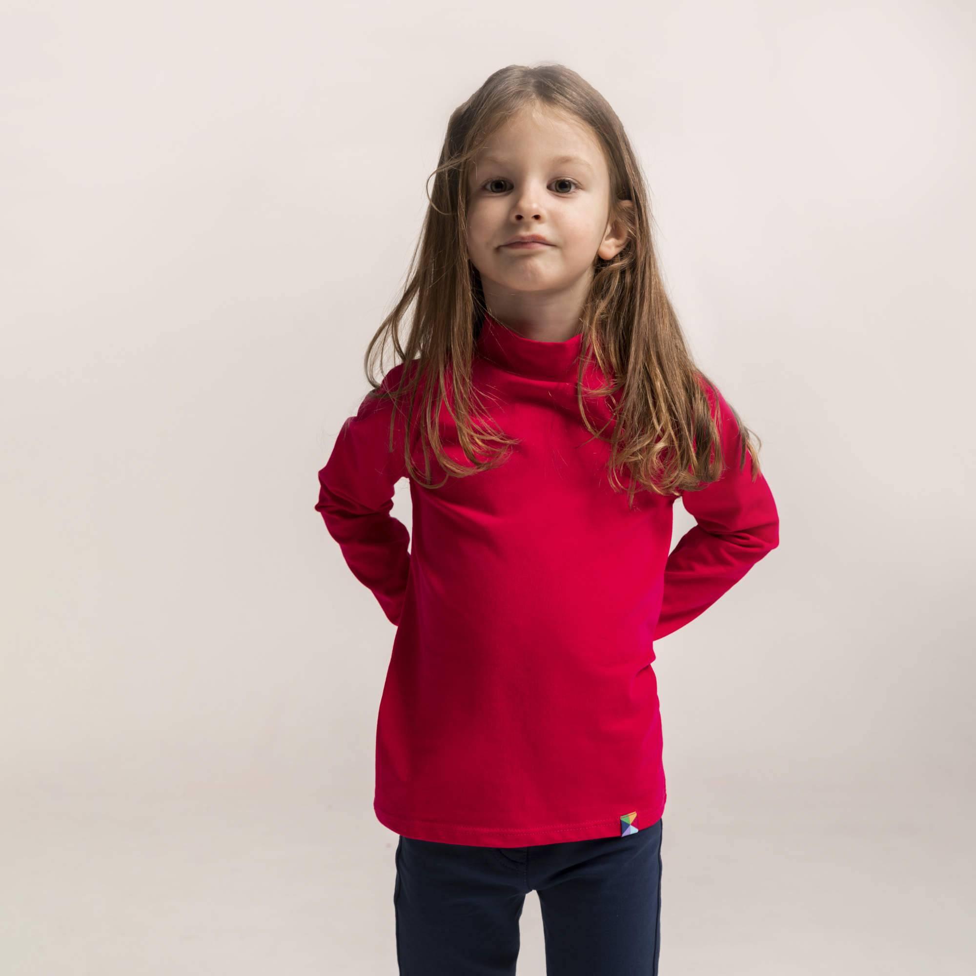 Red turtleneck long sleeve shirt