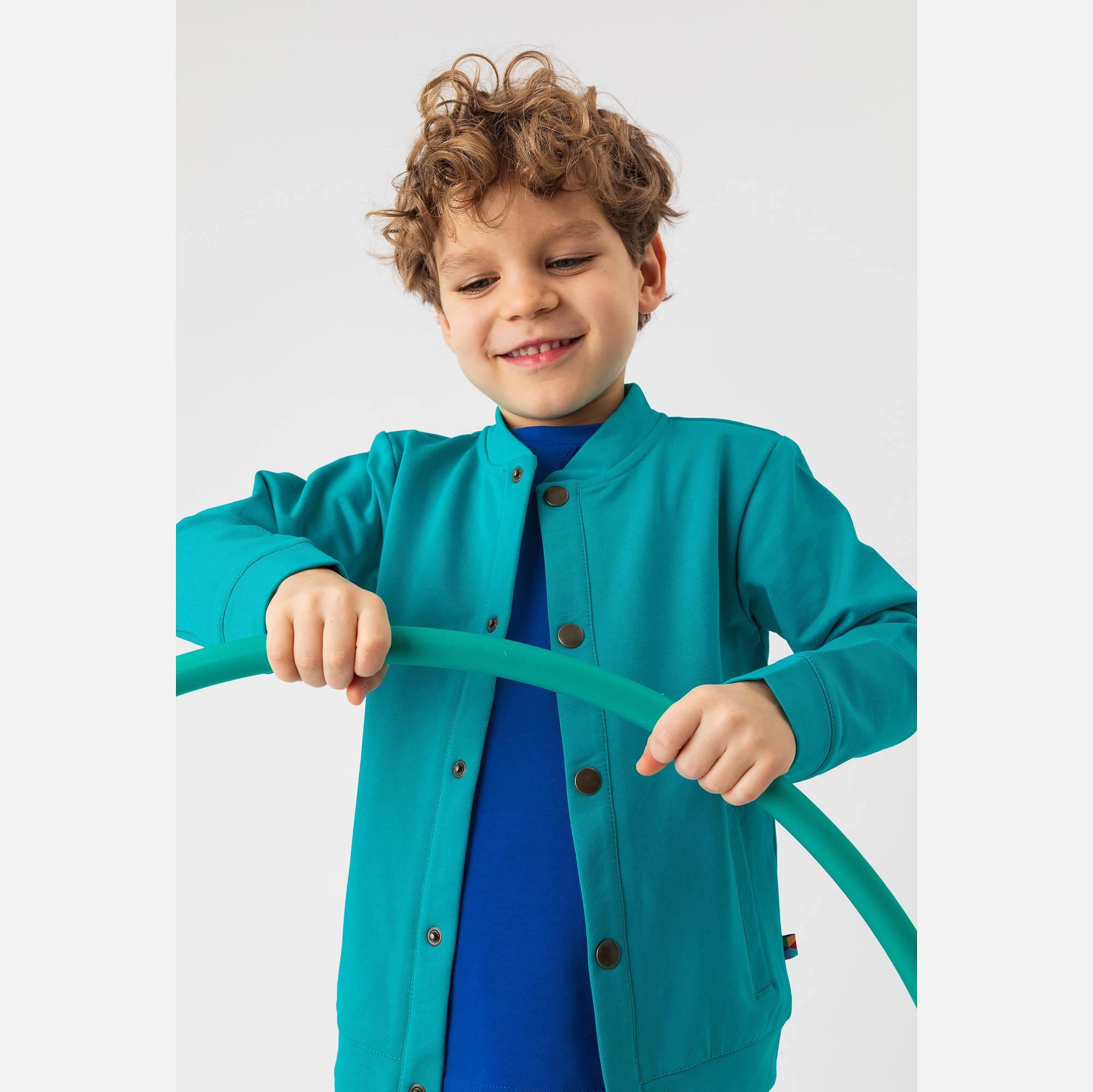 Turquoise button-up bomber jacket with pockets