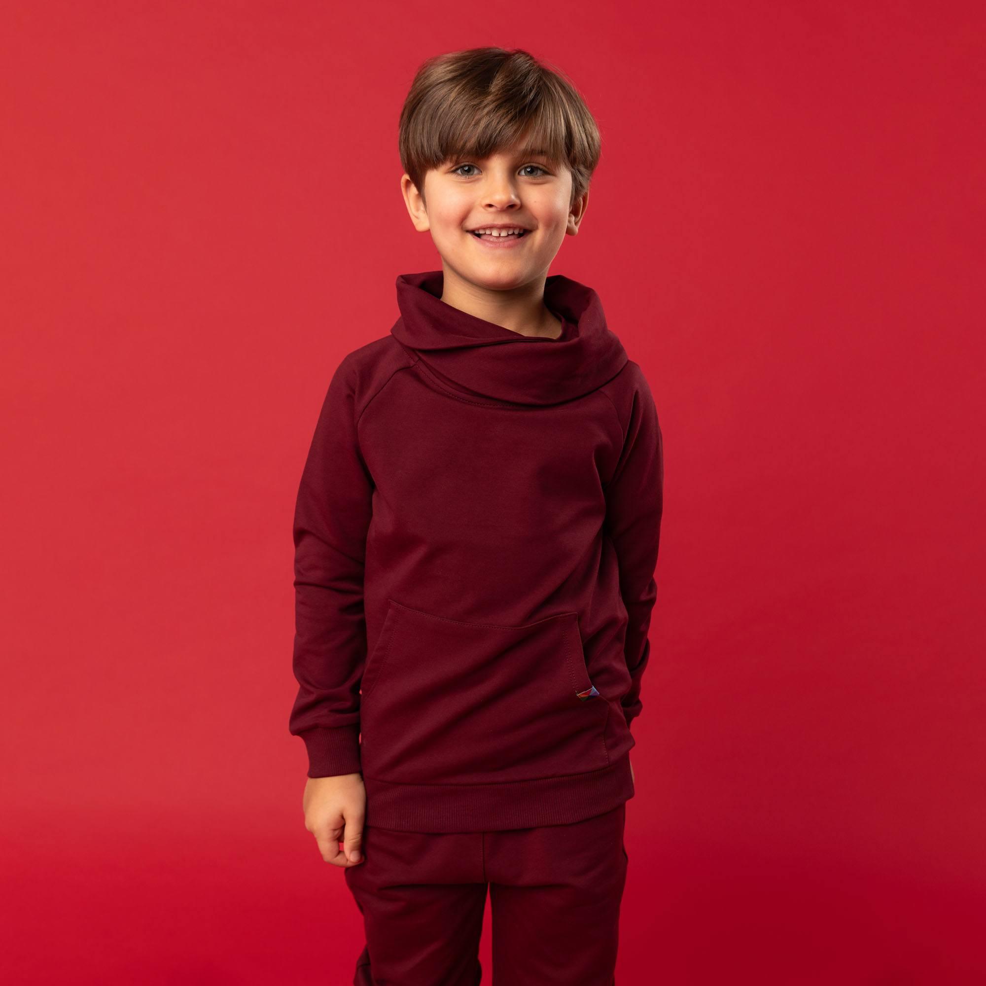 Burgundy funnel neck pullover sweatshirt