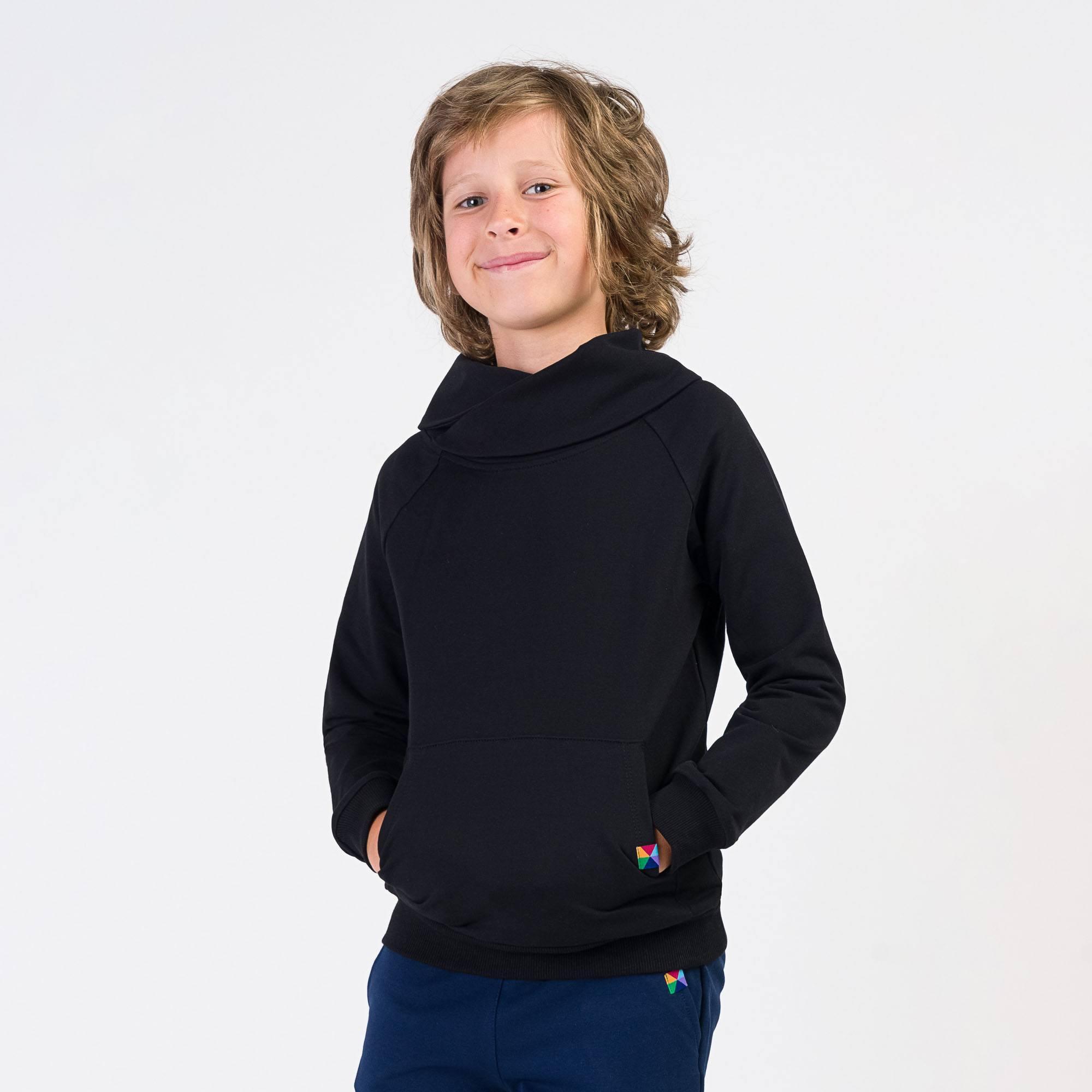 Black funnel neck pullover sweatshirt