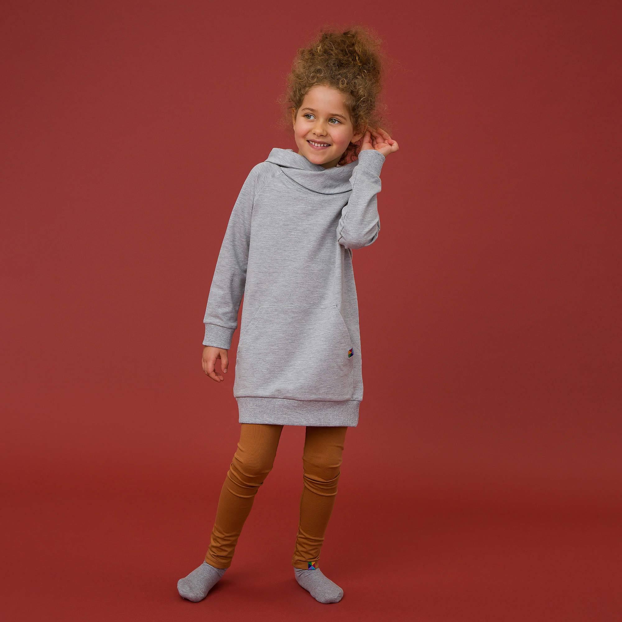 Grey melange long funnel neck pullover sweatshirt