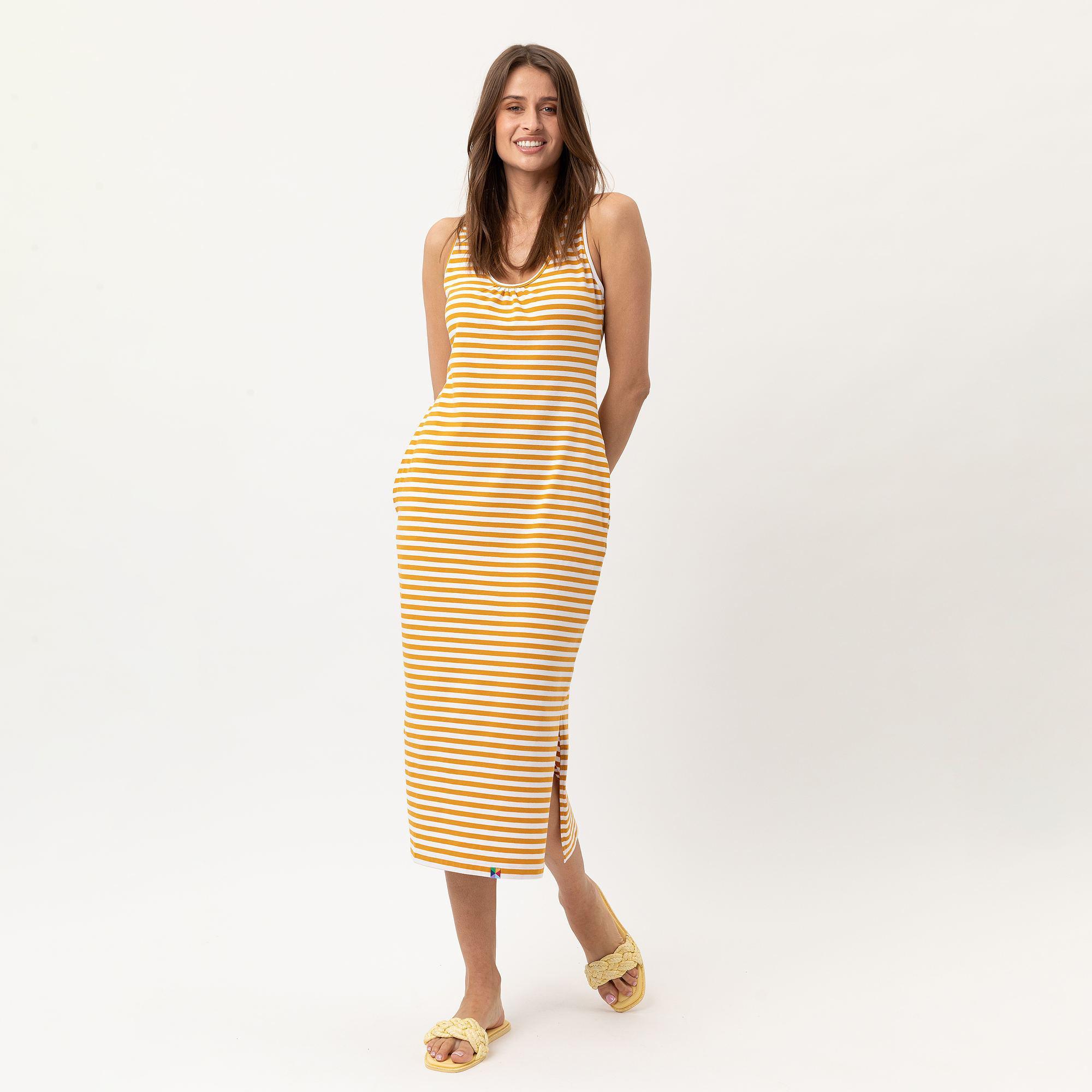 Mustard stripes striped summer dress Women