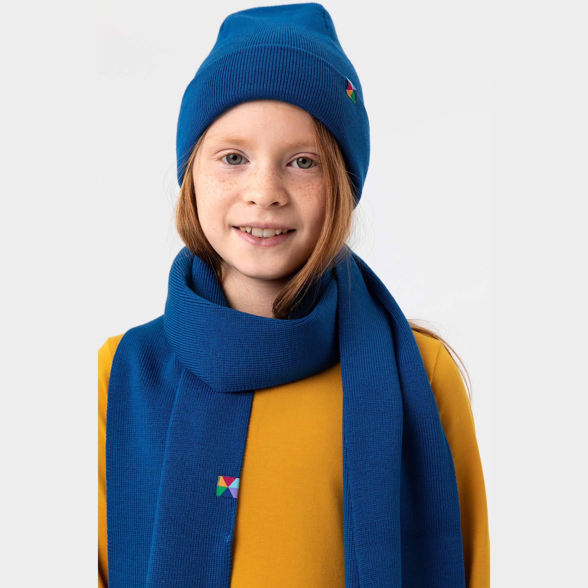 Blue fine knit merino wool scarf kids