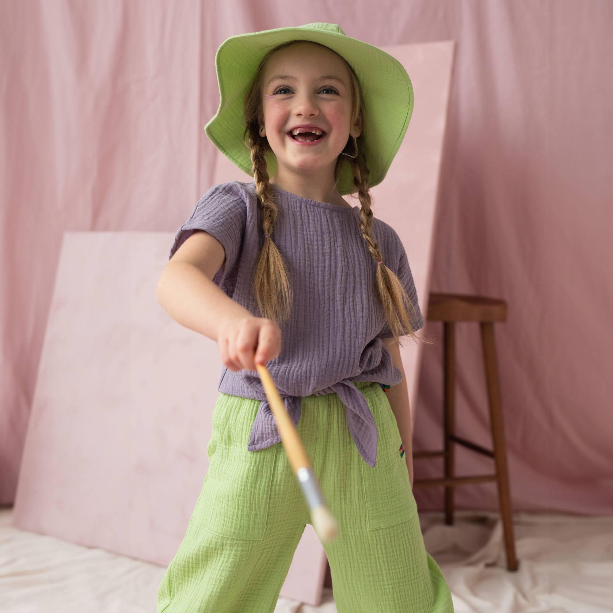 Lime muslin brimmed hat