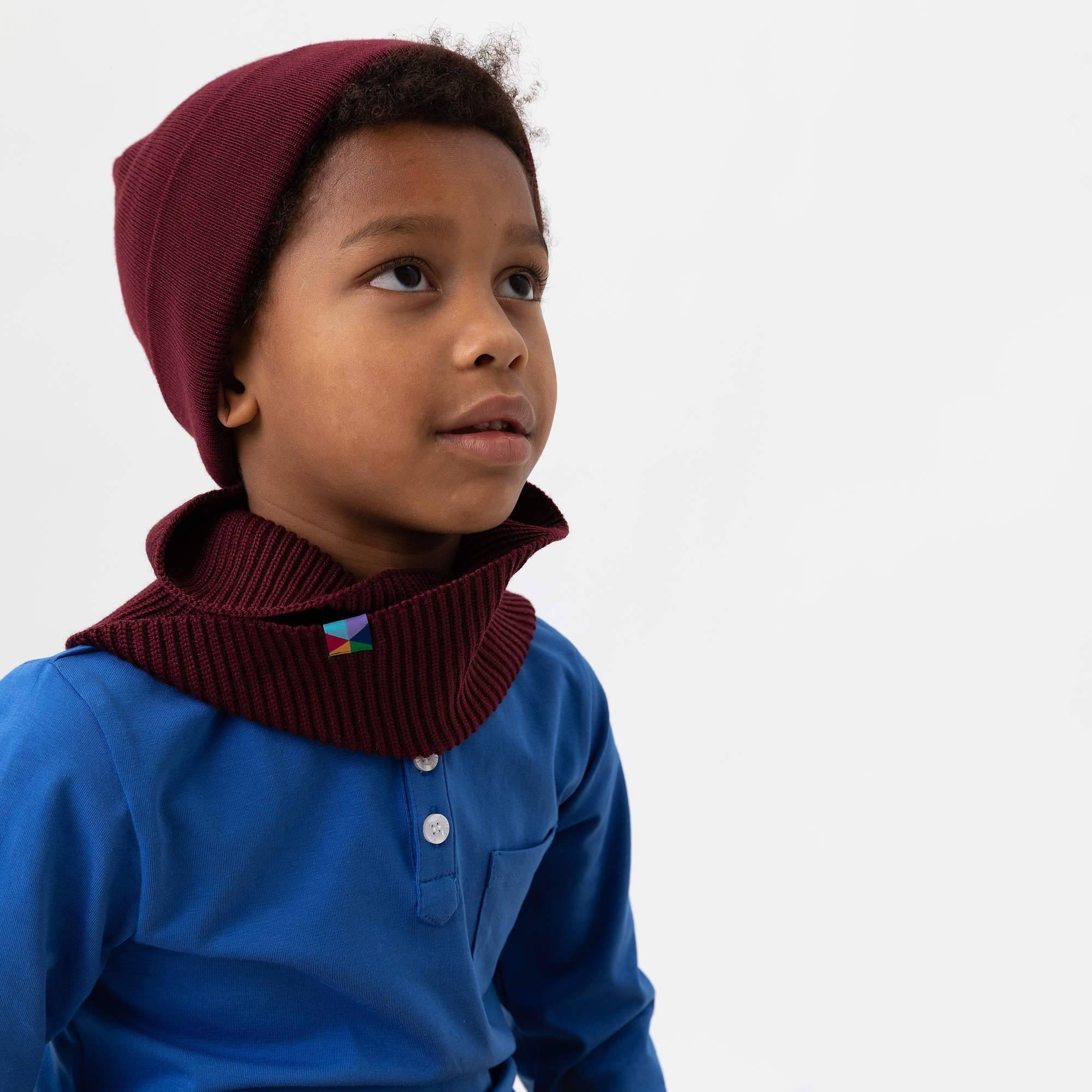 Burgundy fine knit merino wool cap kids