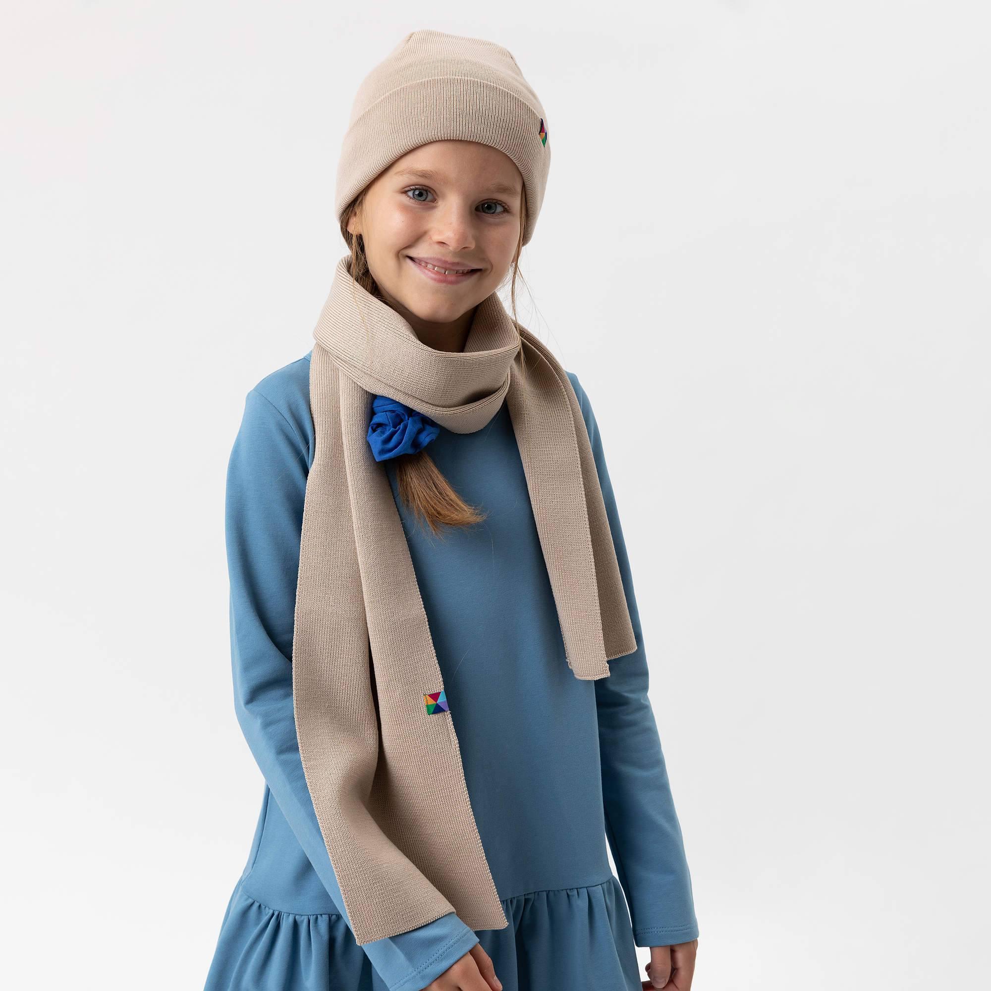 Beige fine knit merino wool scarf kids