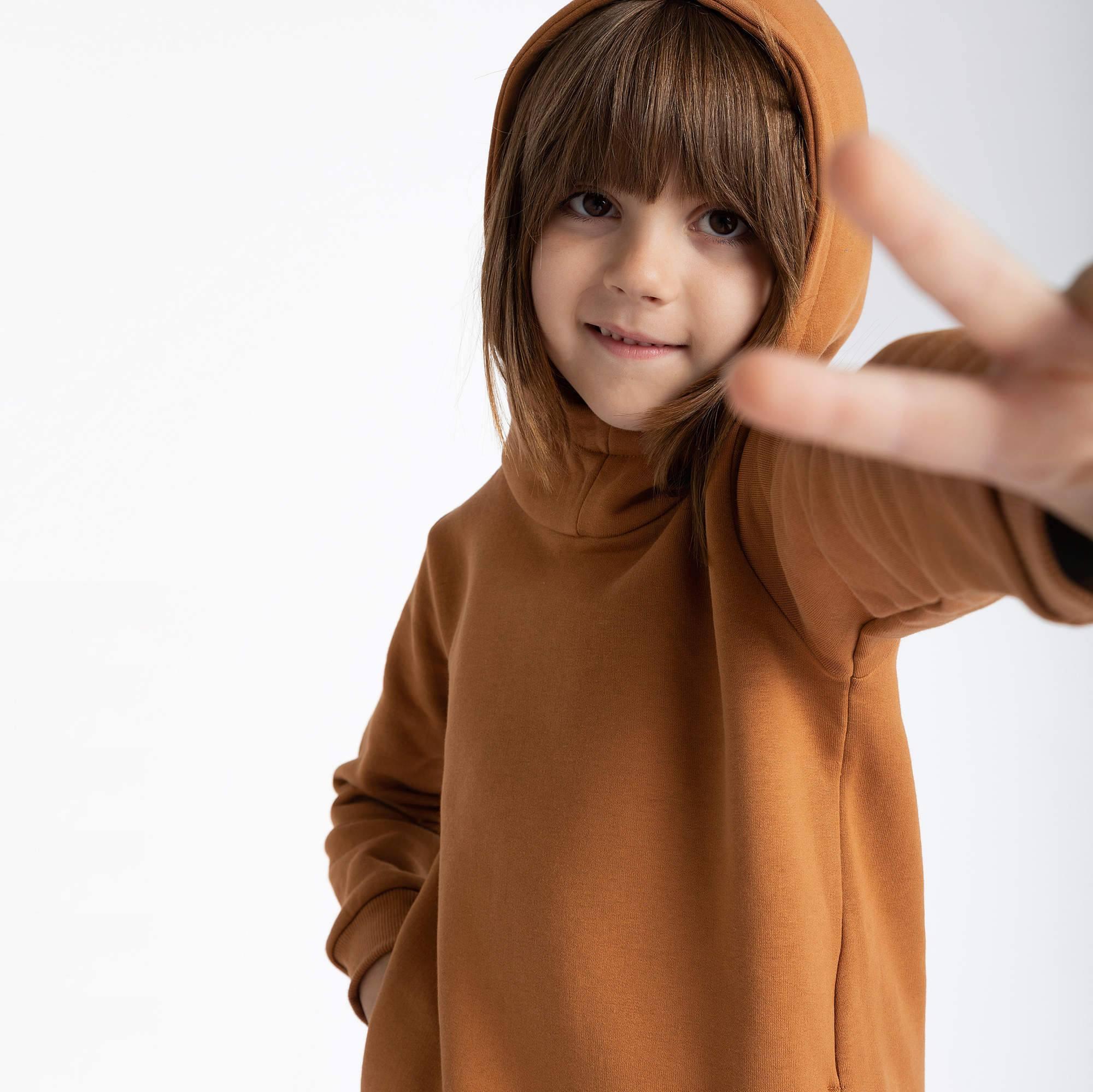 Caramel fleece-lined pullover hoodie