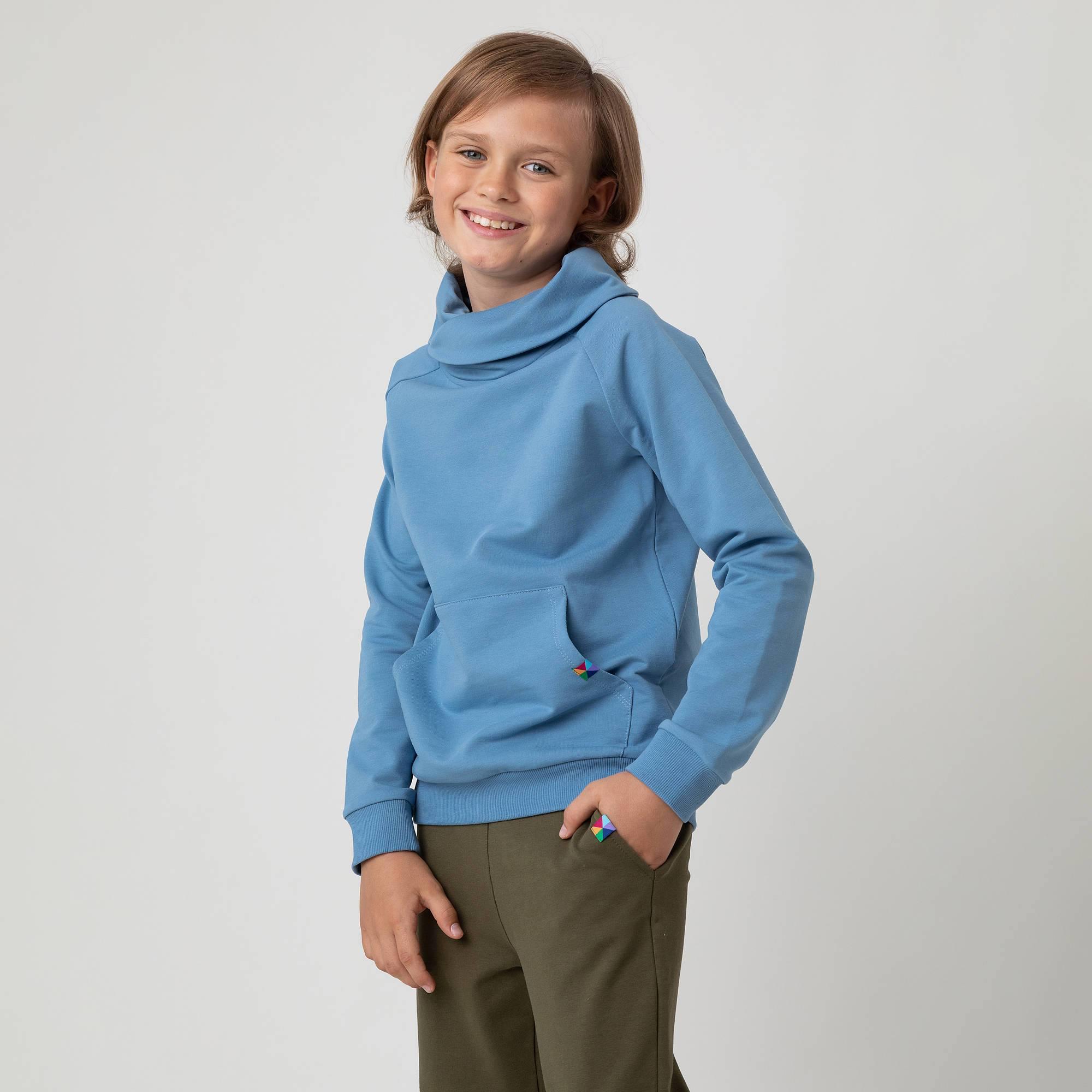 Sky blue funnel neck pullover sweatshirt