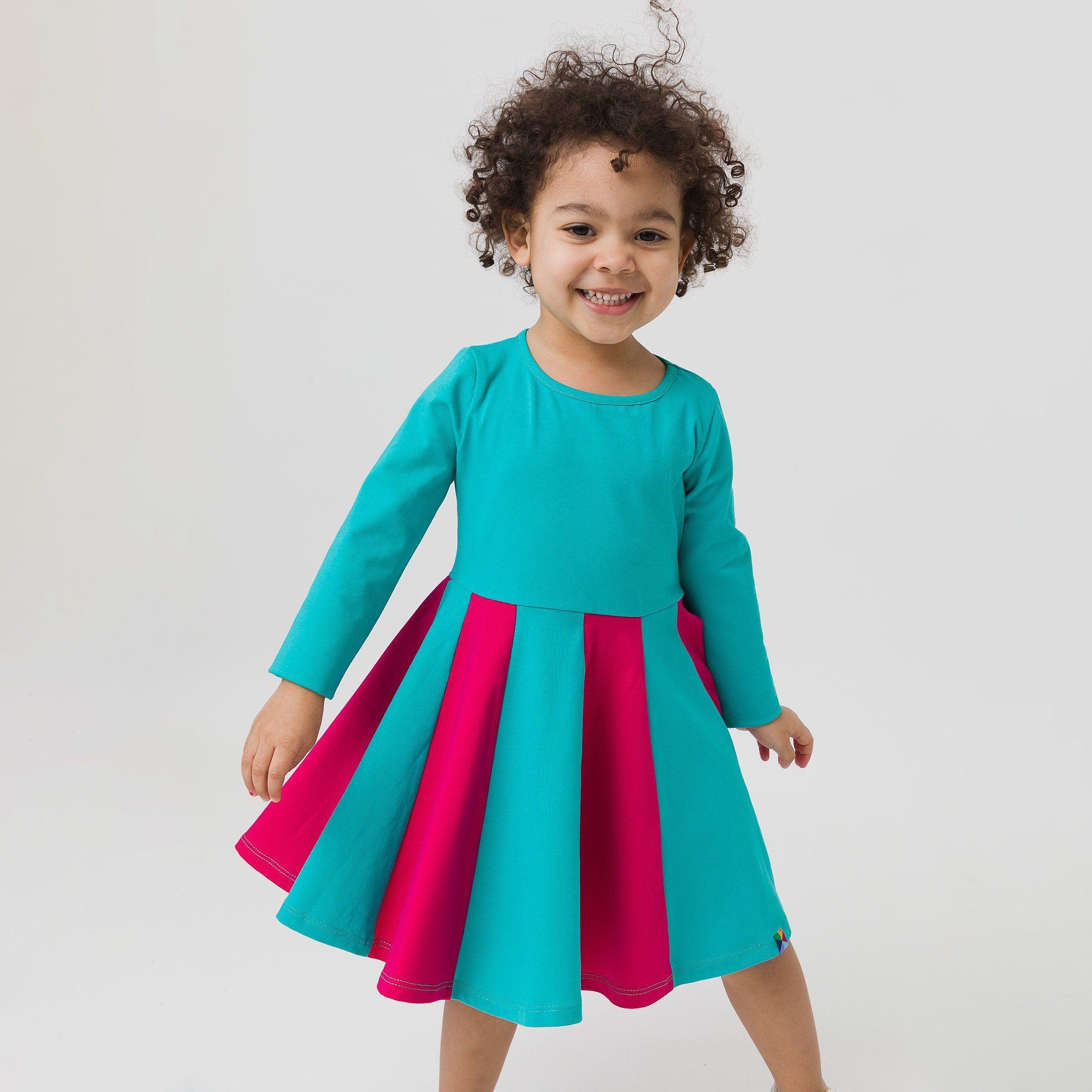 Turquoise - pink two-tone frill dress