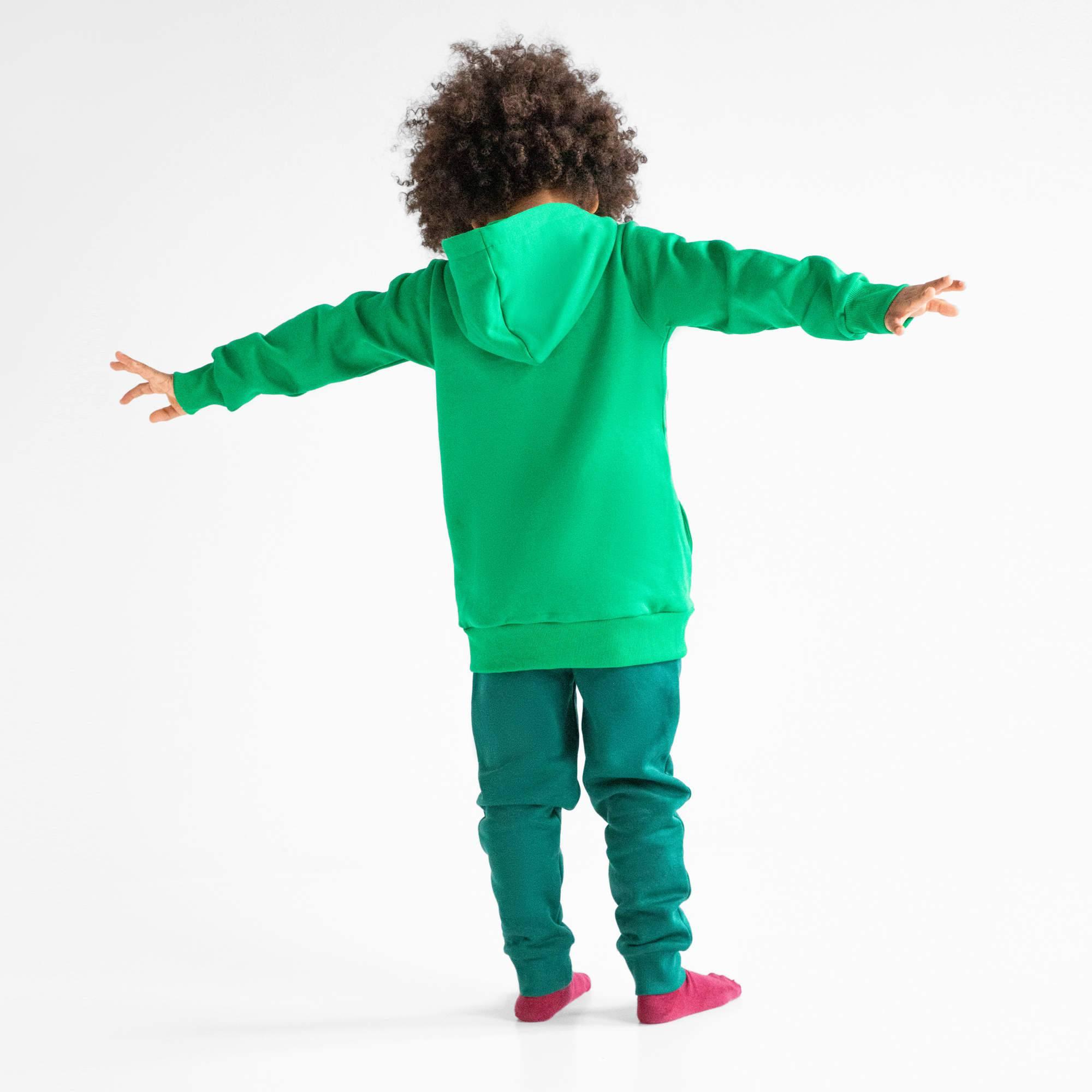 Green fleece-lined pullover hoodie