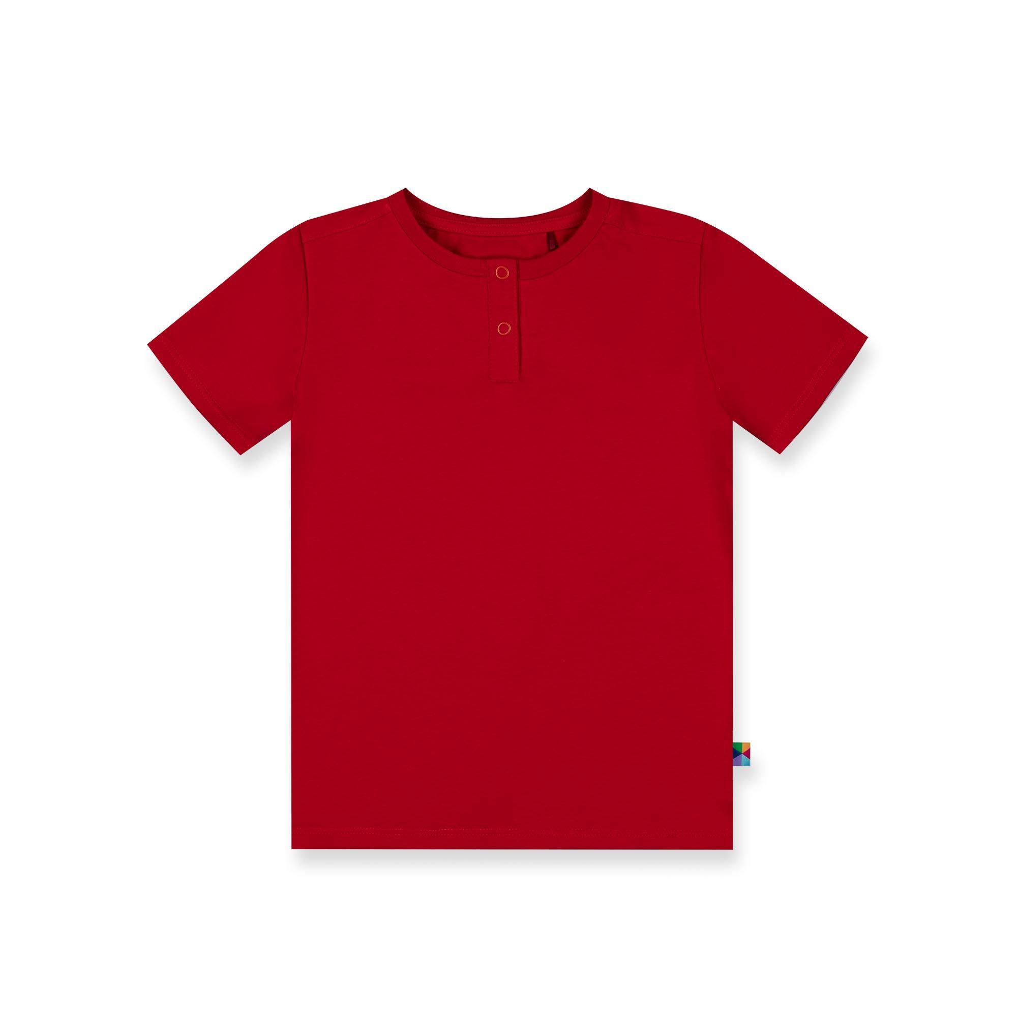 Red round neck button-up shirt