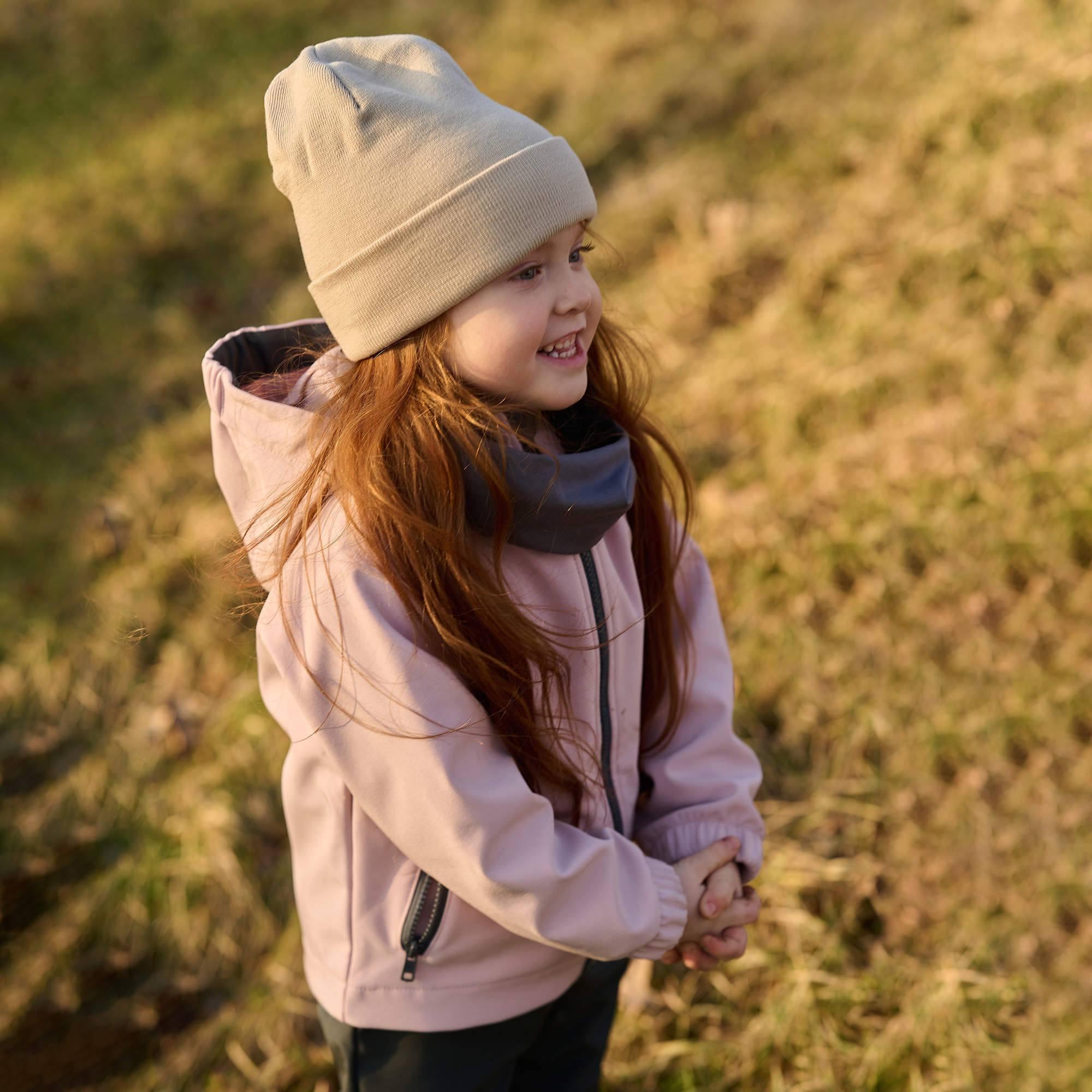 Beige fine knit merino wool cap kids