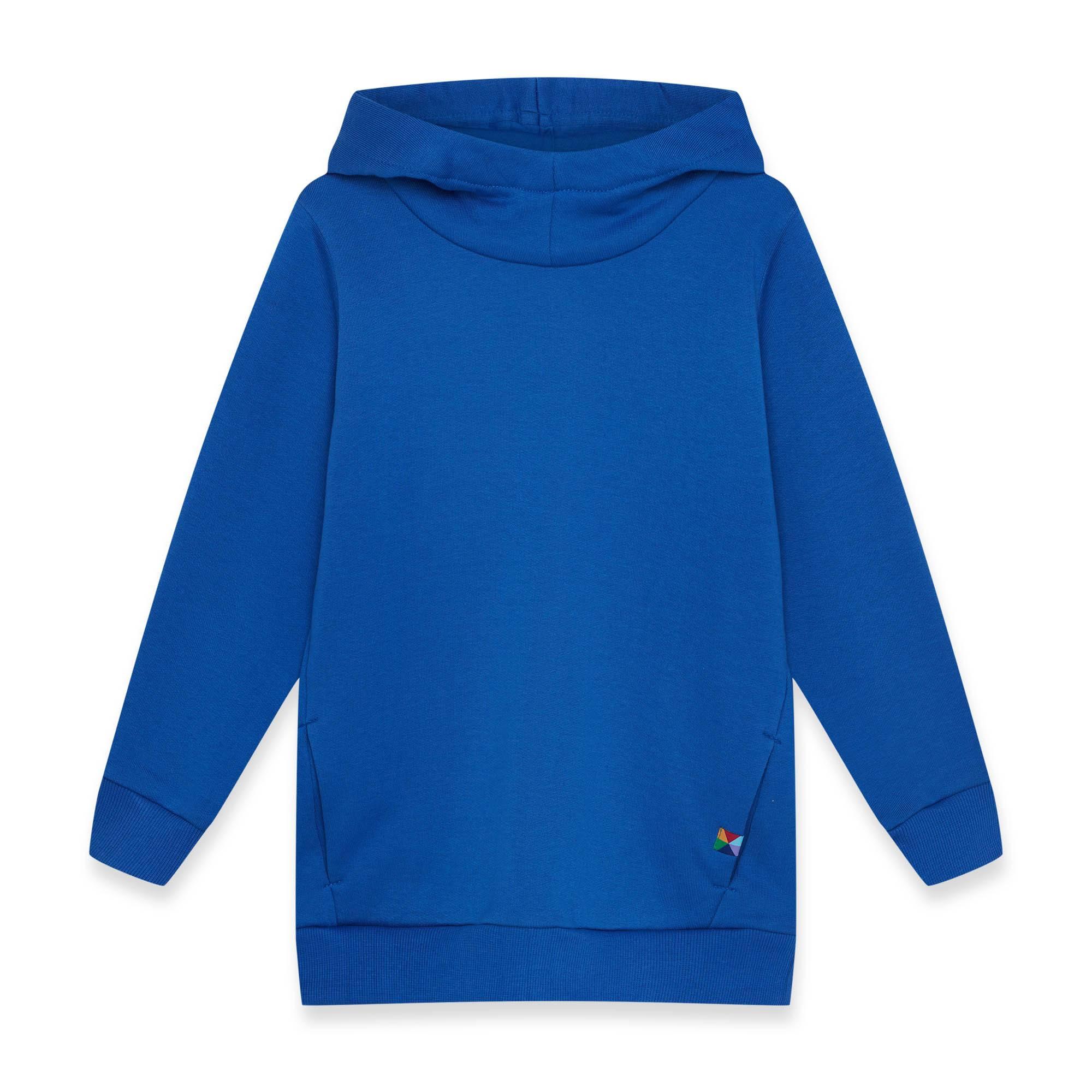 Blue fleece-lined pullover hoodie