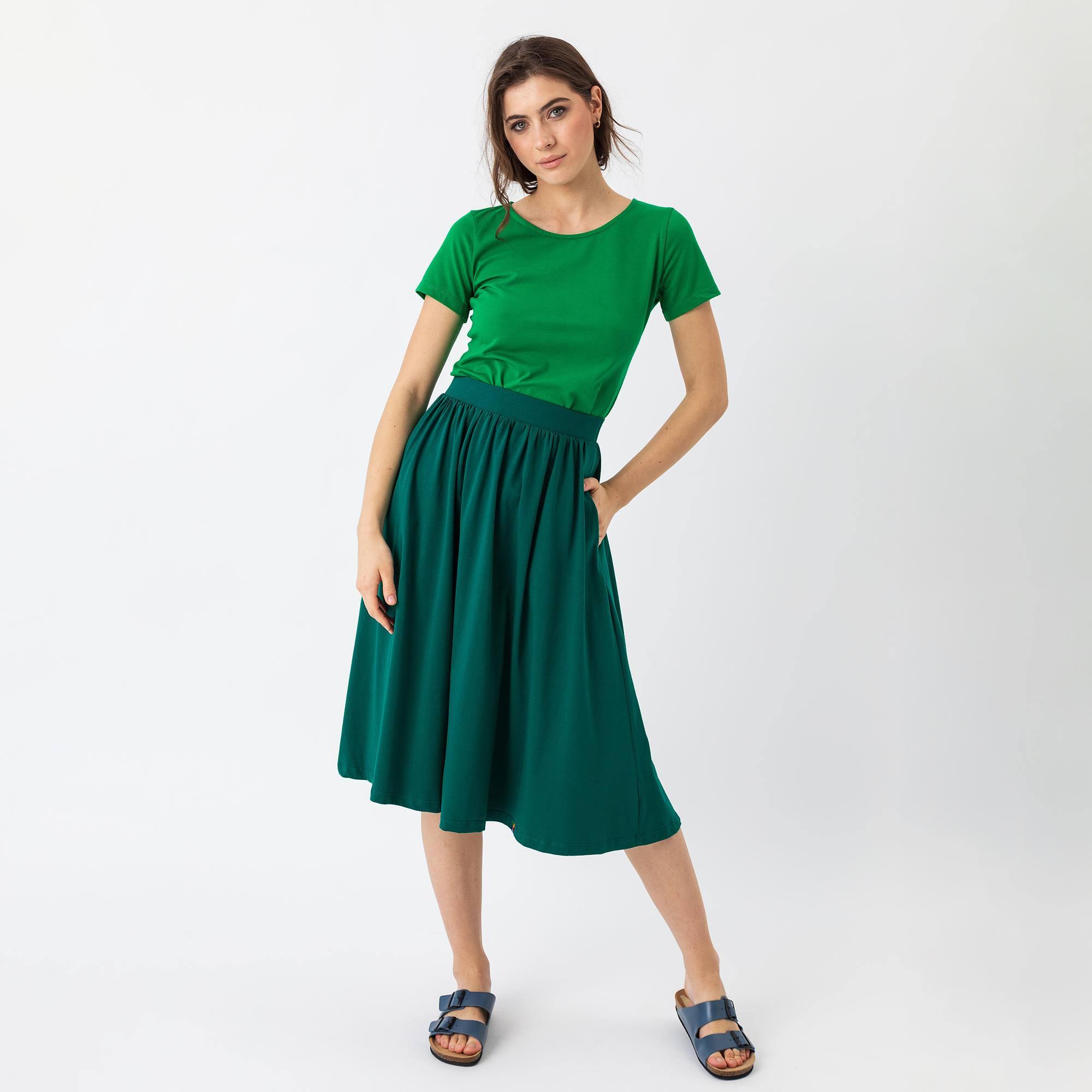 Bottle-green midi skirt Women