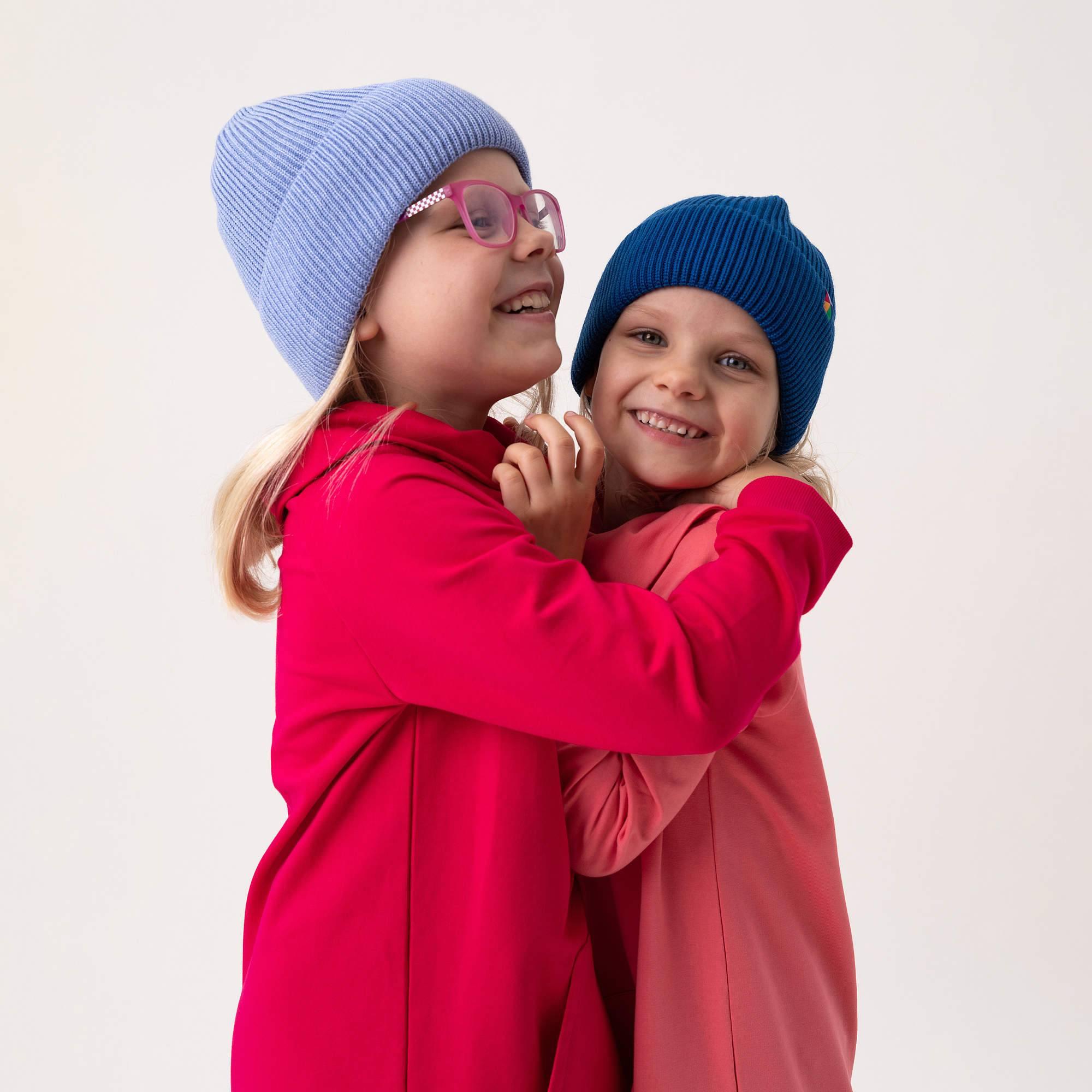 Blue merino wool hat kids