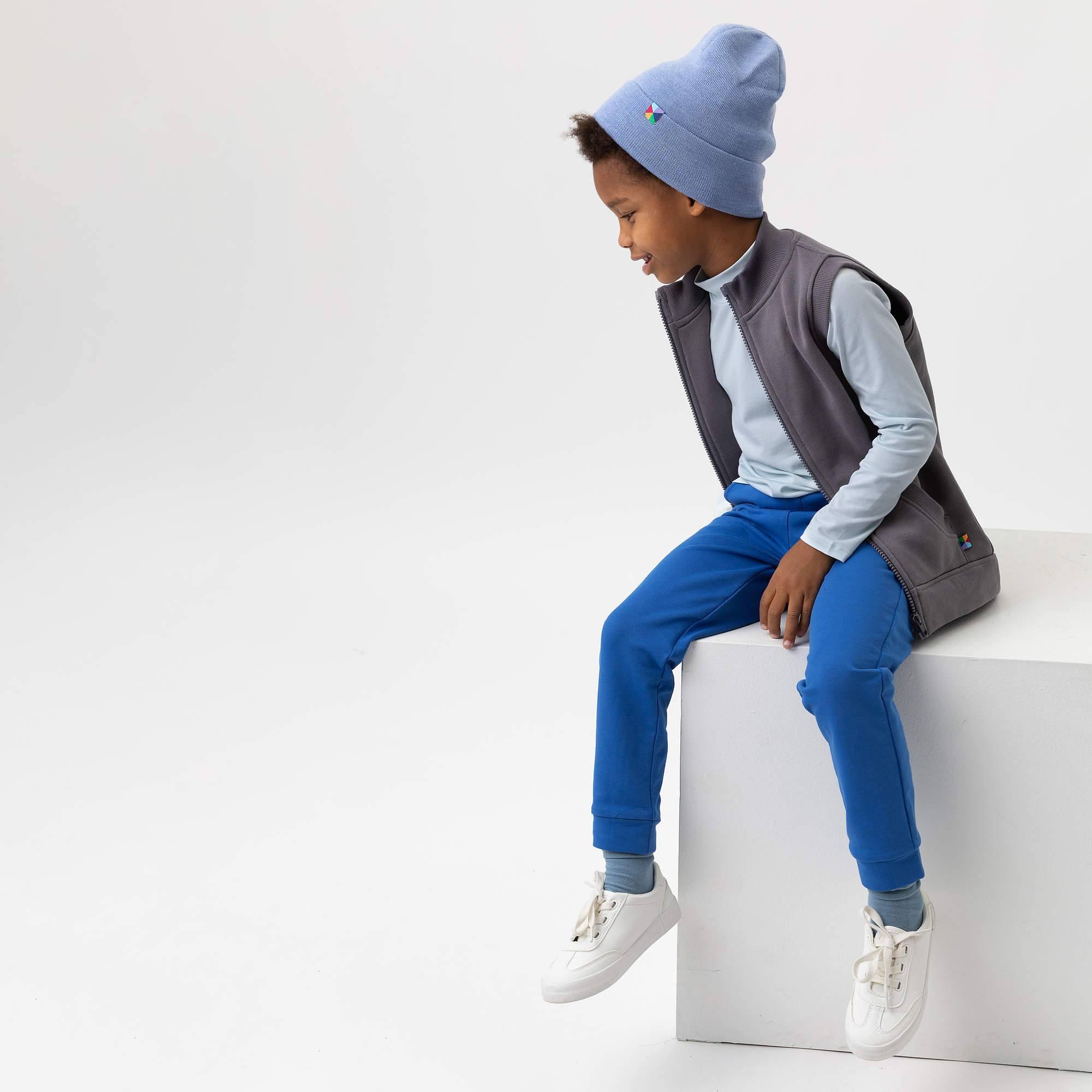 Sky blue fine knit merino wool cap kids