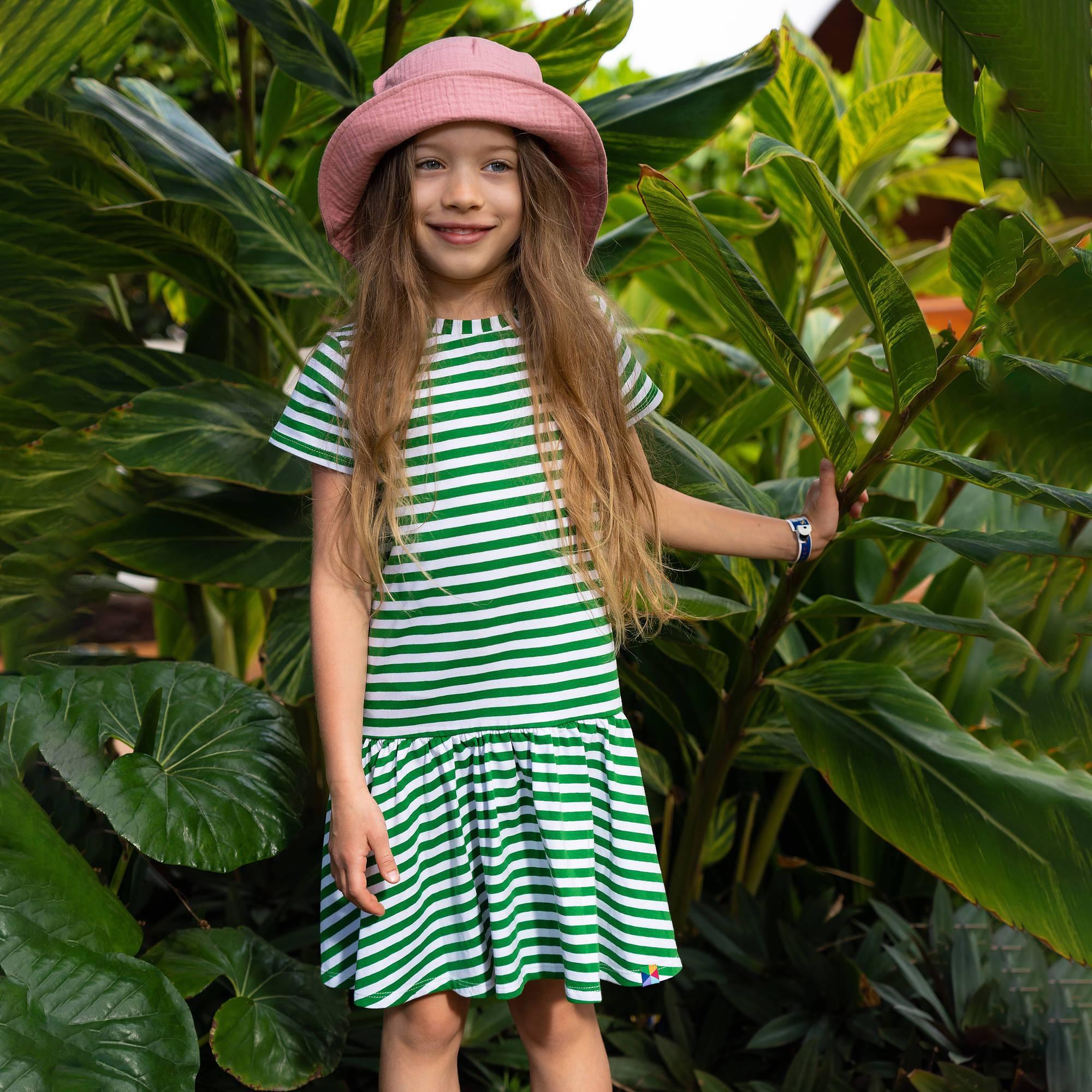 Green stripes frill dress