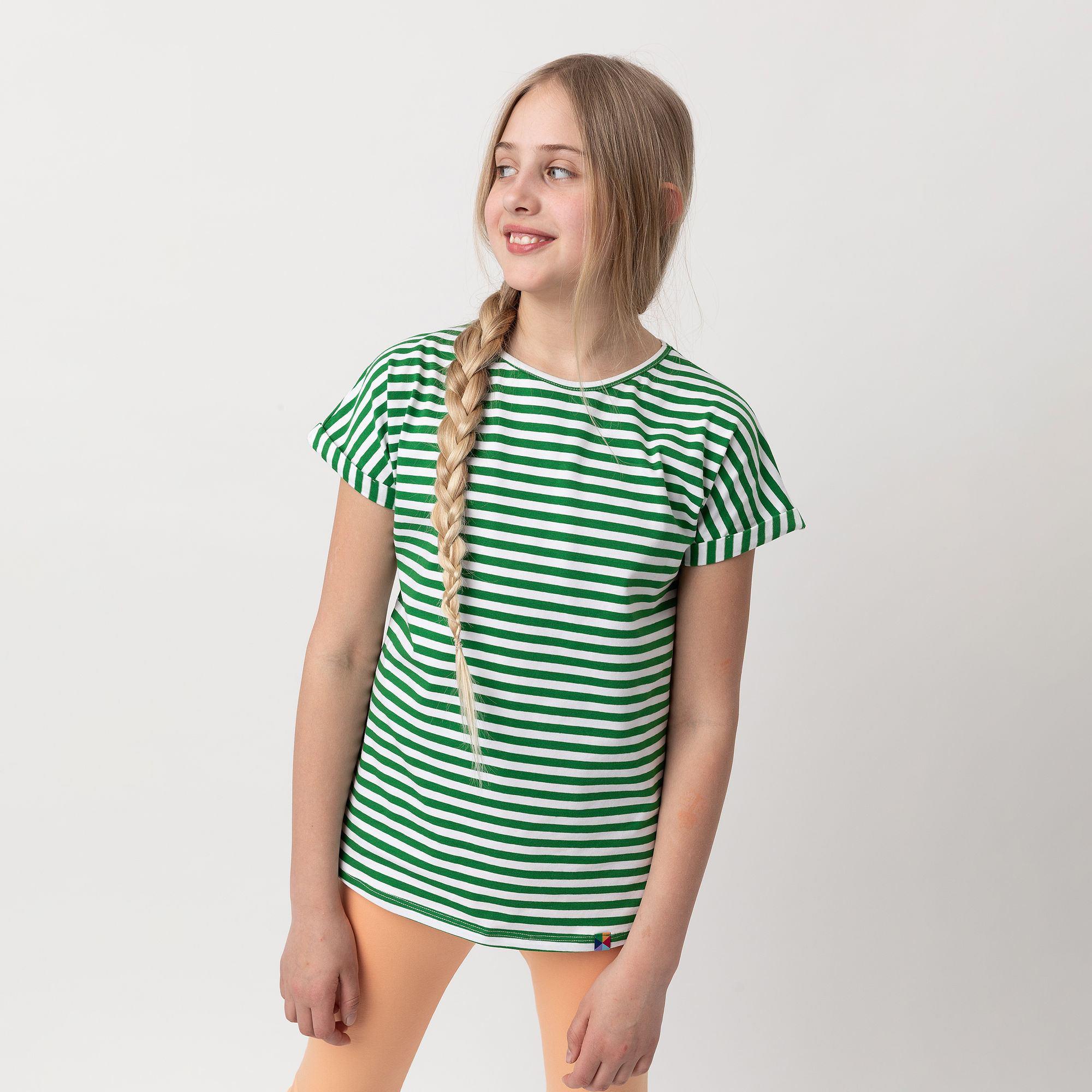 Green stripes crew neck shirt Junior