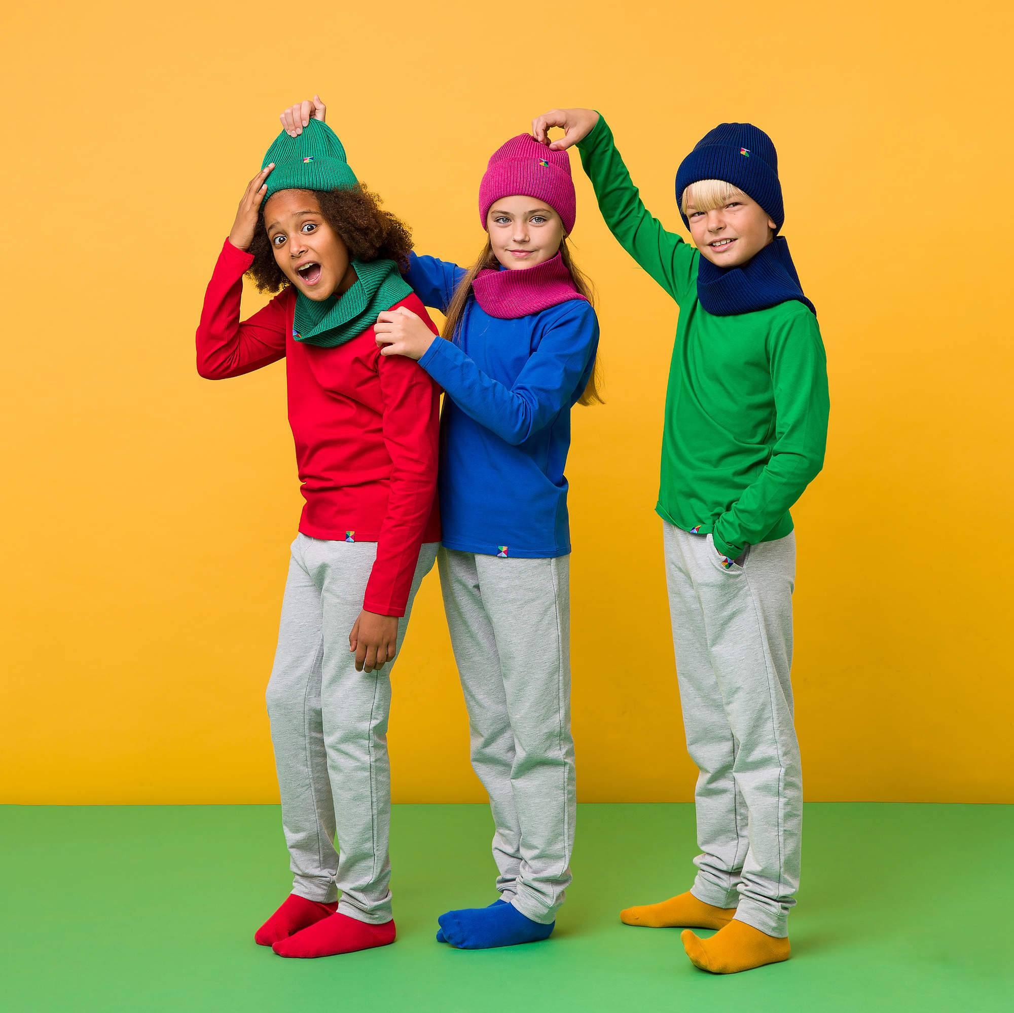 Green merino wool neck warmer kids