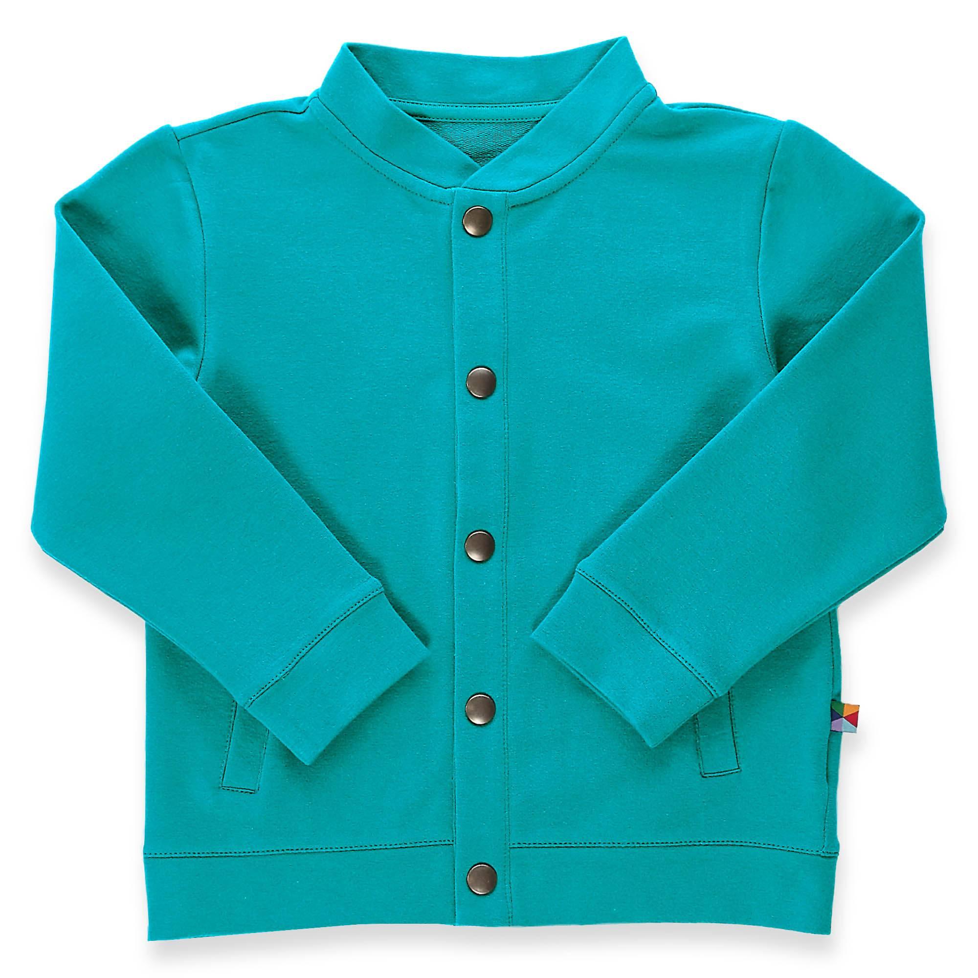 Turquoise button-up bomber jacket with pockets