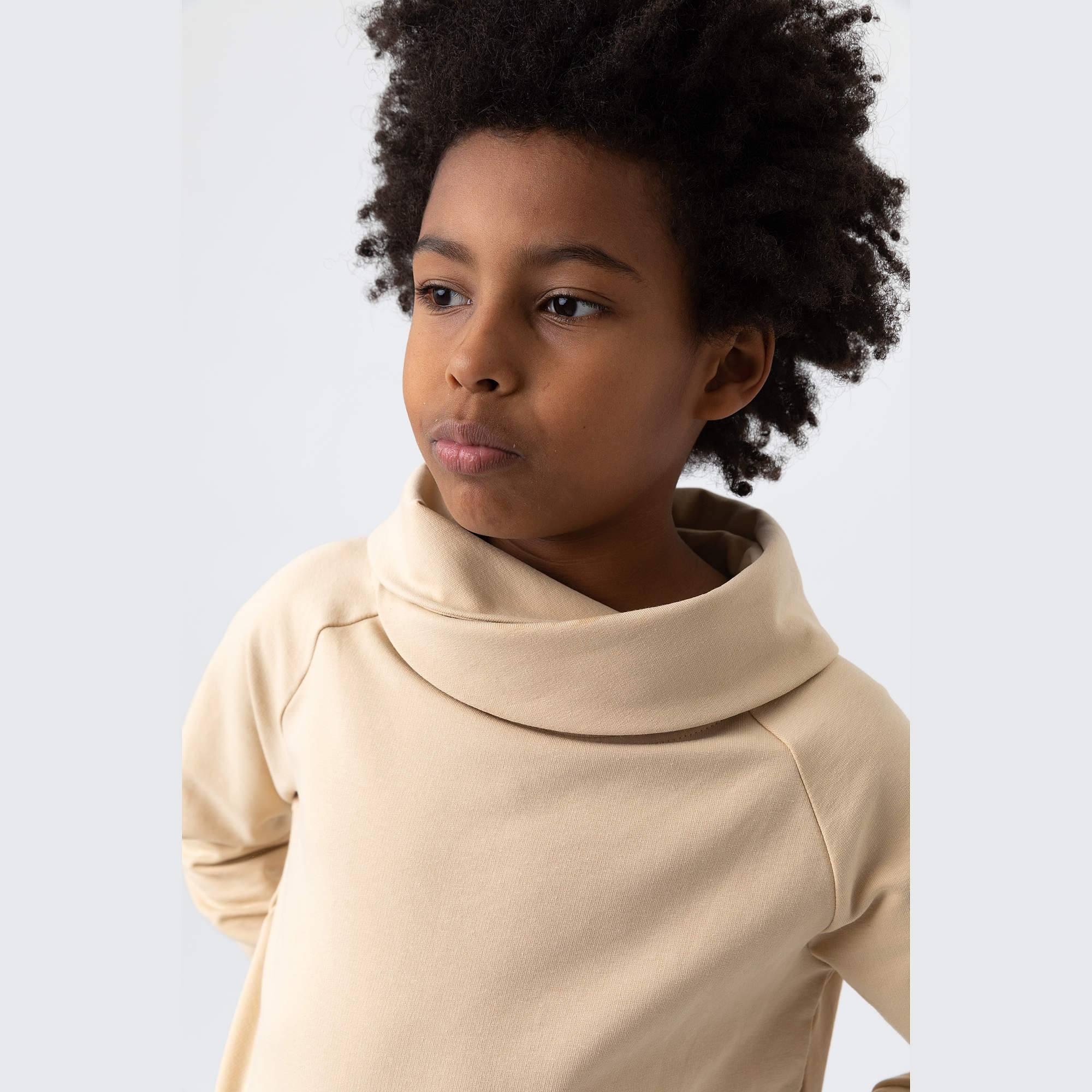 Beige funnel neck pullover sweatshirt