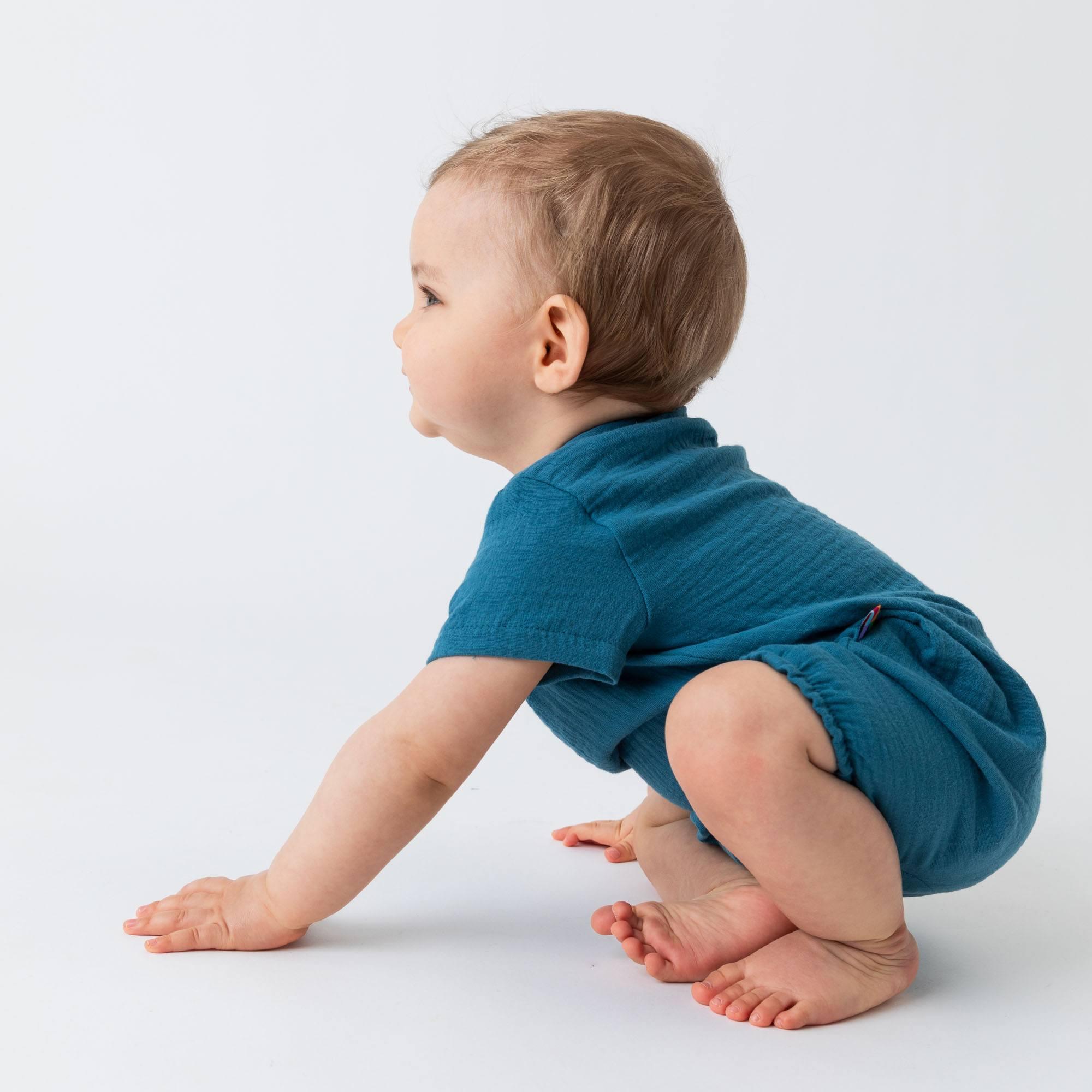 Blue muslin romper Baby