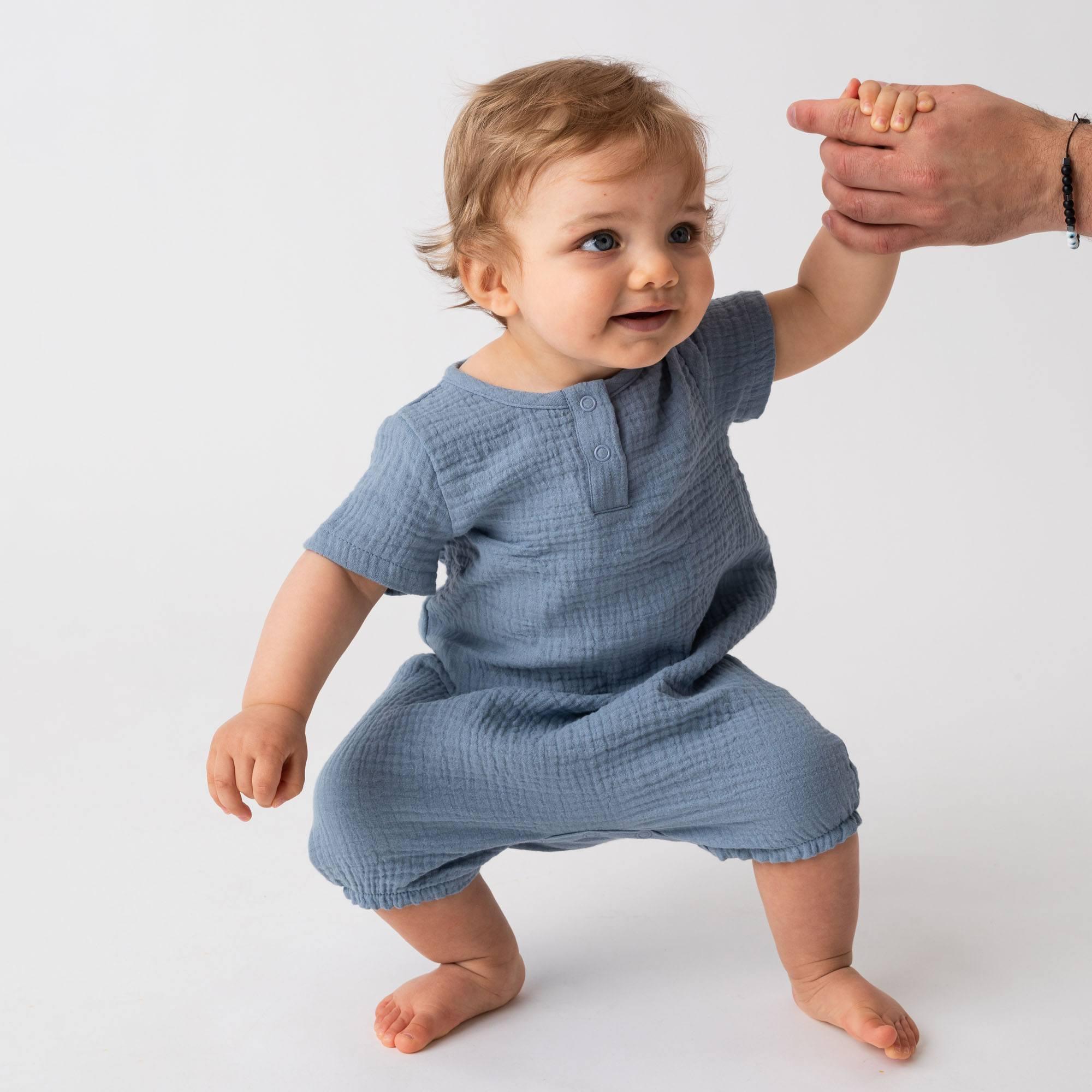 Sky blue muslin romper Baby