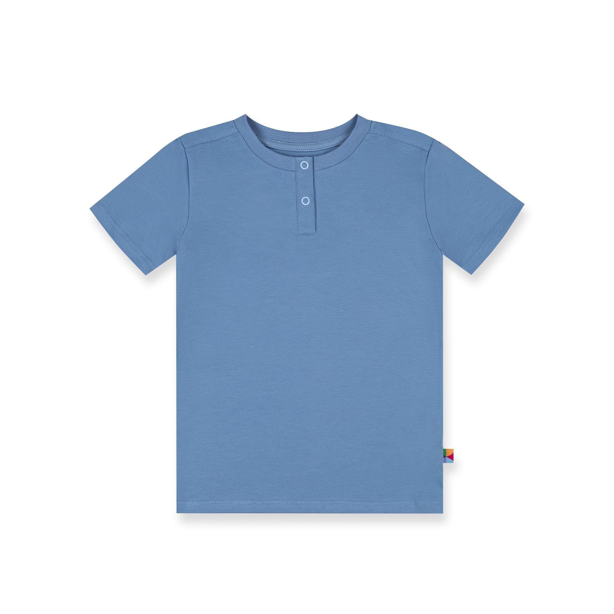 Sky blue round neck button-up shirt