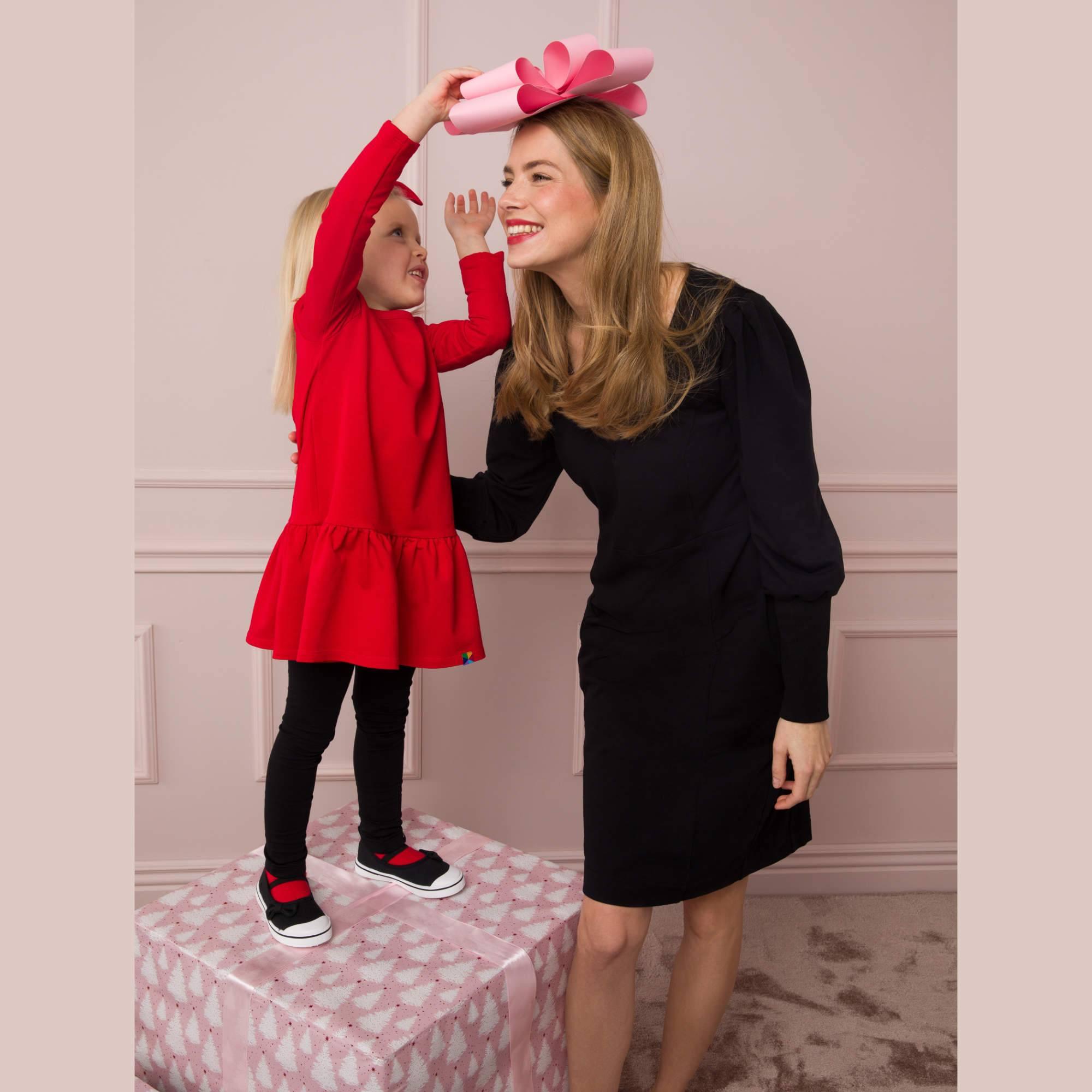 Red flared sweatshirt dress