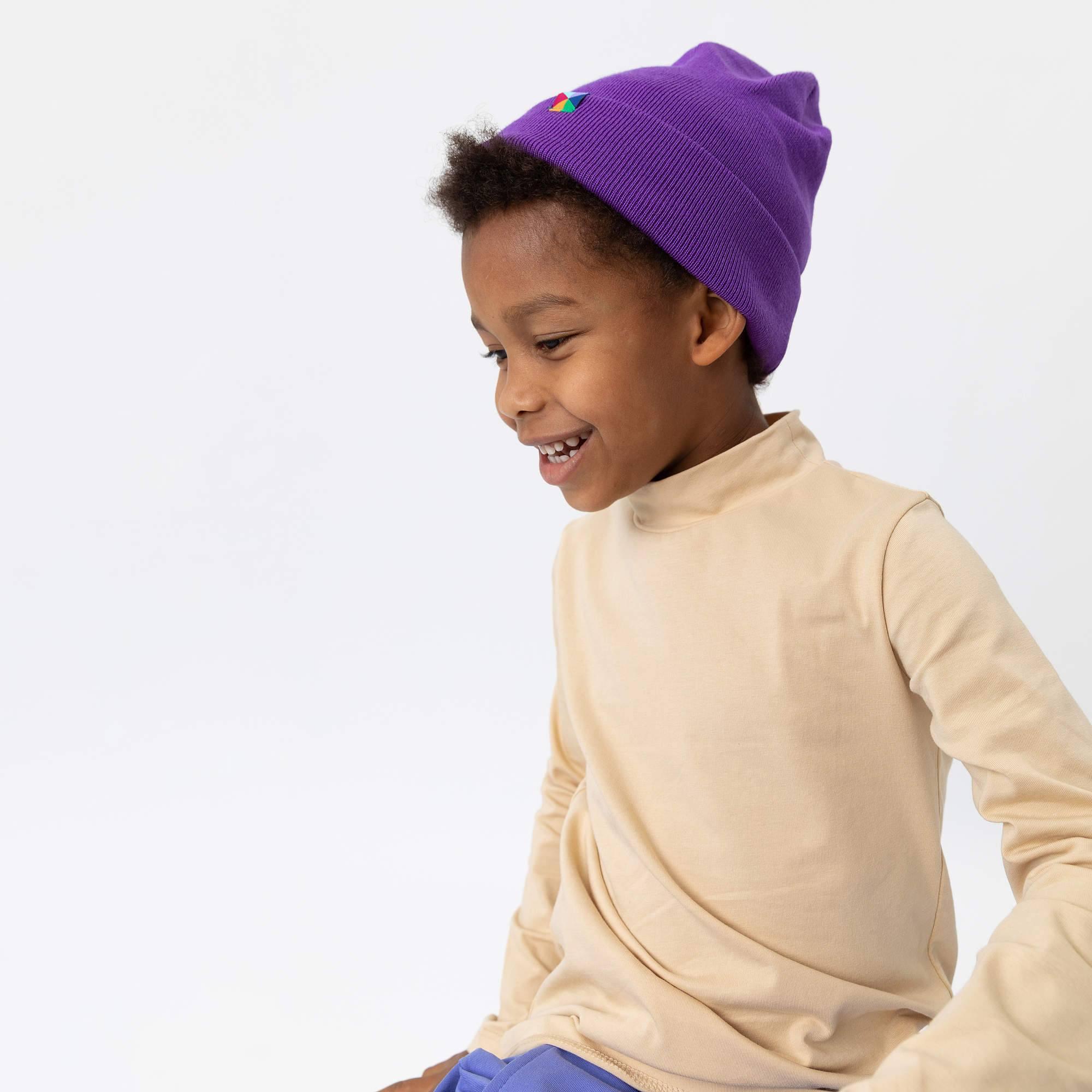 Violet fine knit merino wool cap kids