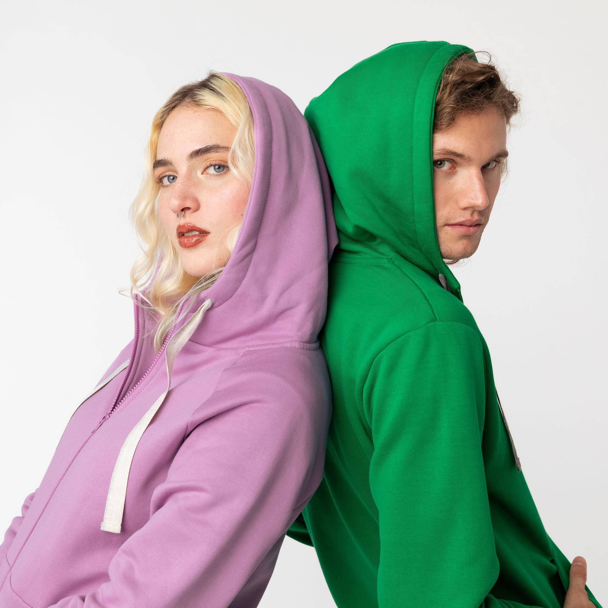 Green zip-up hoodie Men