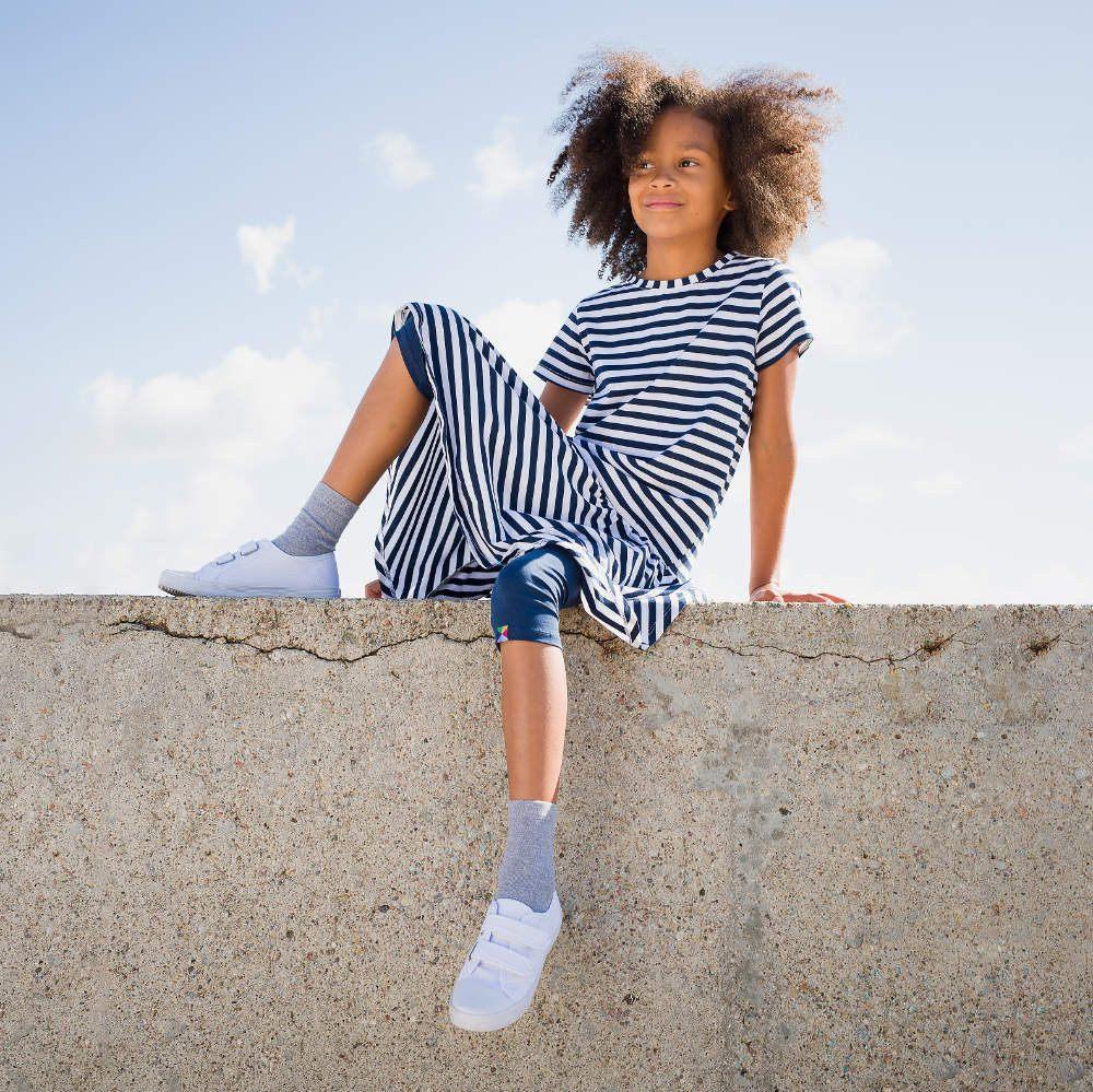 Navy blue stripes frill dress