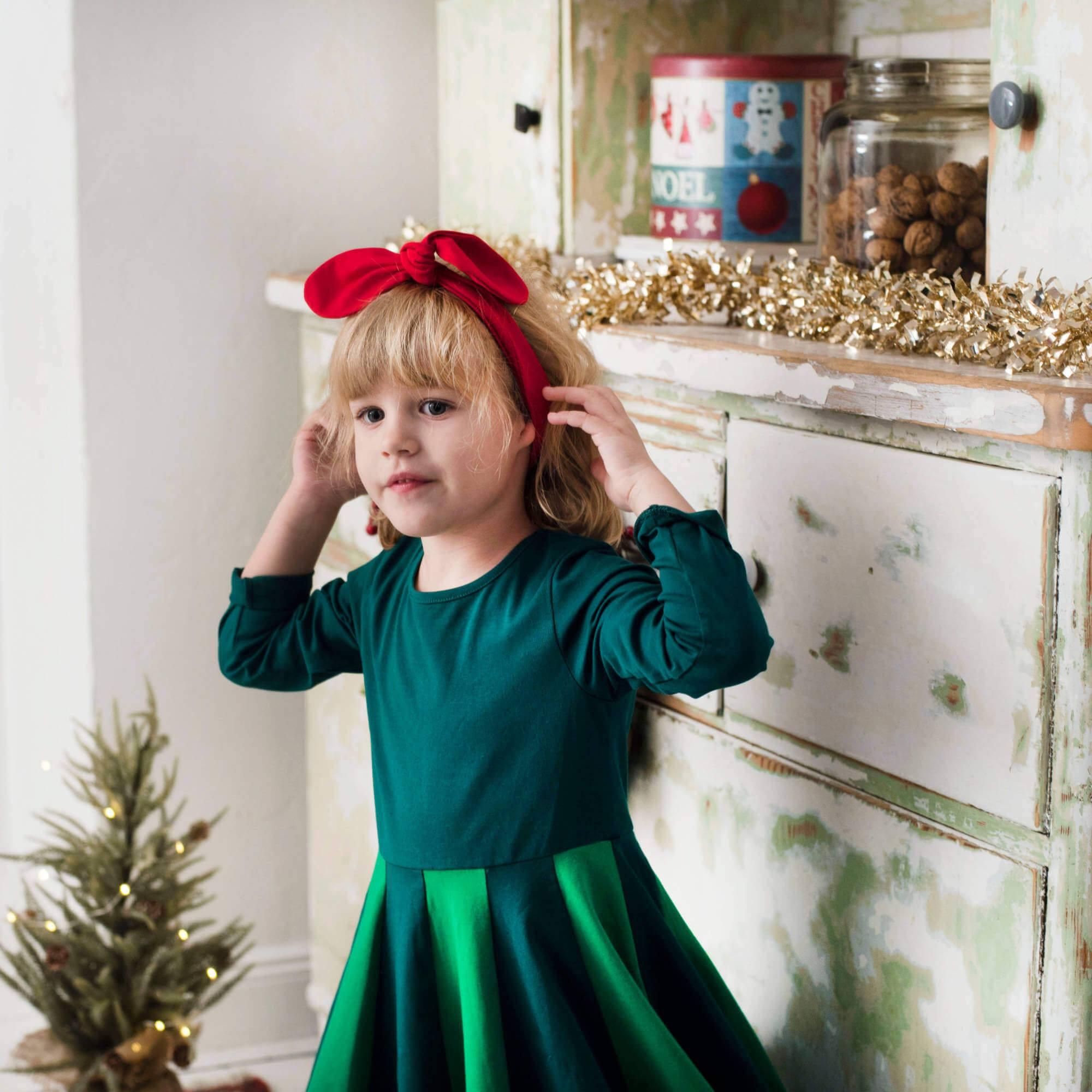 Bottle-green - green two-tone frill dress