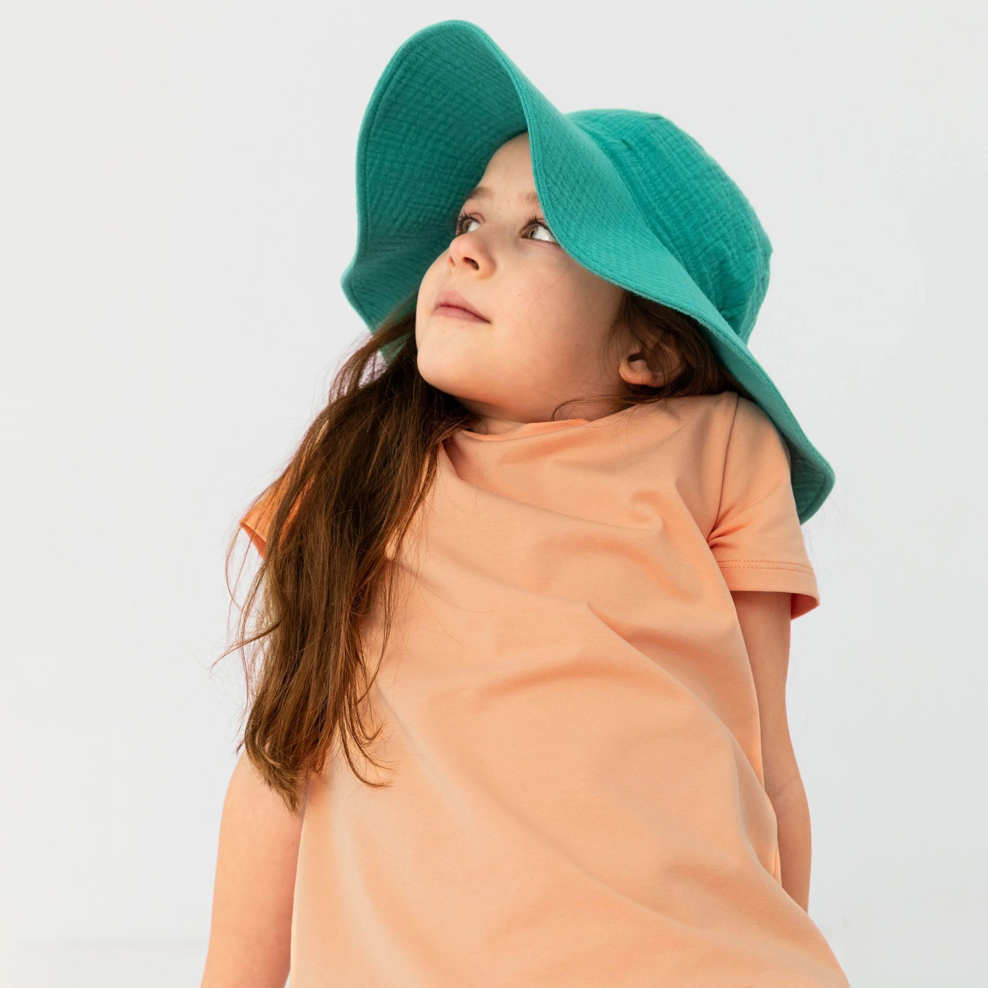 Turquoise muslin brimmed hat