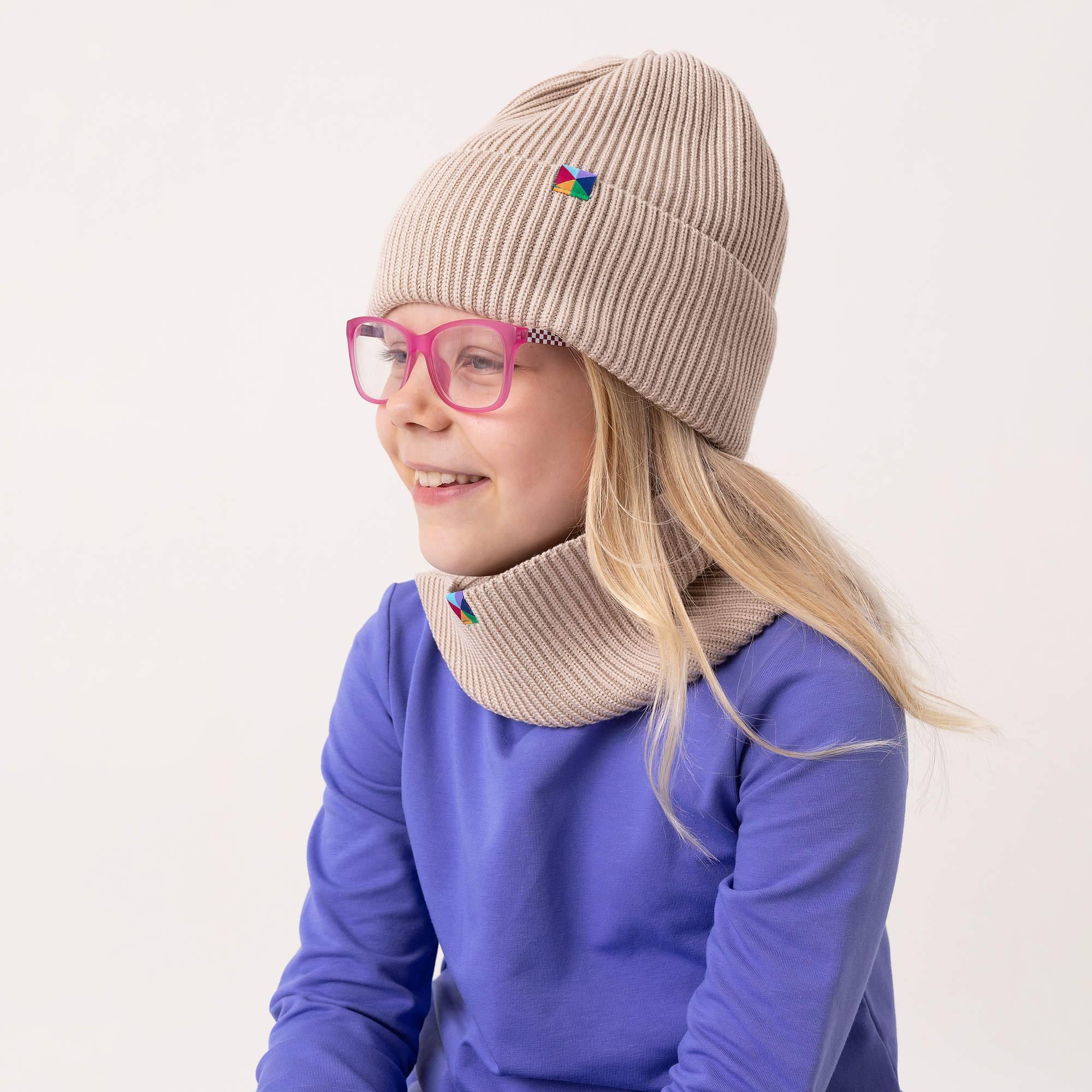 Beige merino wool neck warmer kids