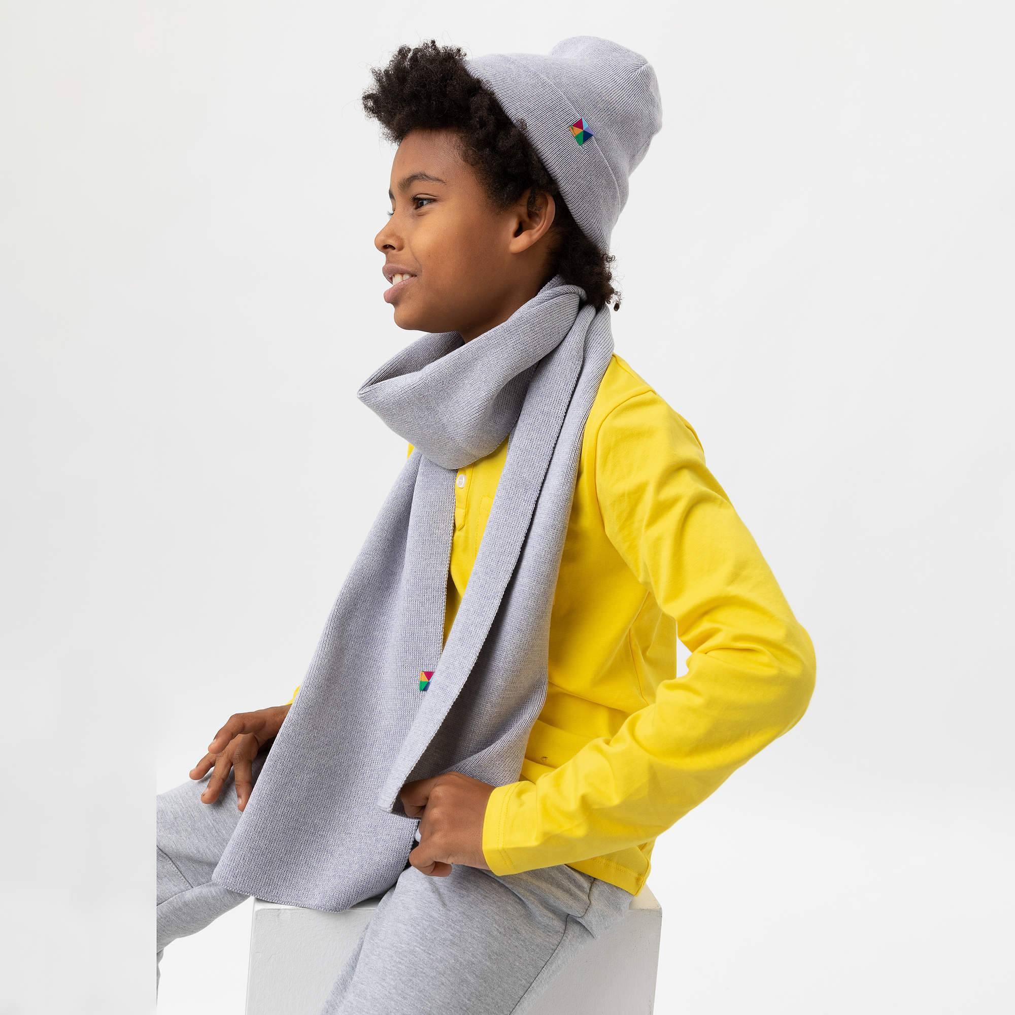 Grey melange fine knit merino wool scarf kids