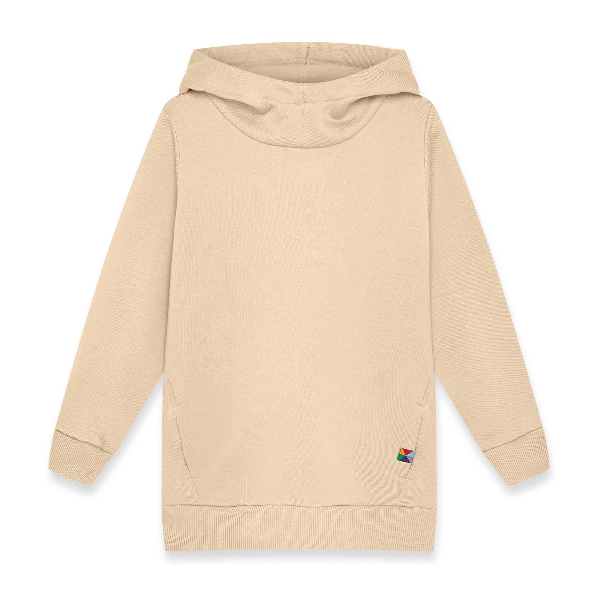 Beige fleece-lined pullover hoodie