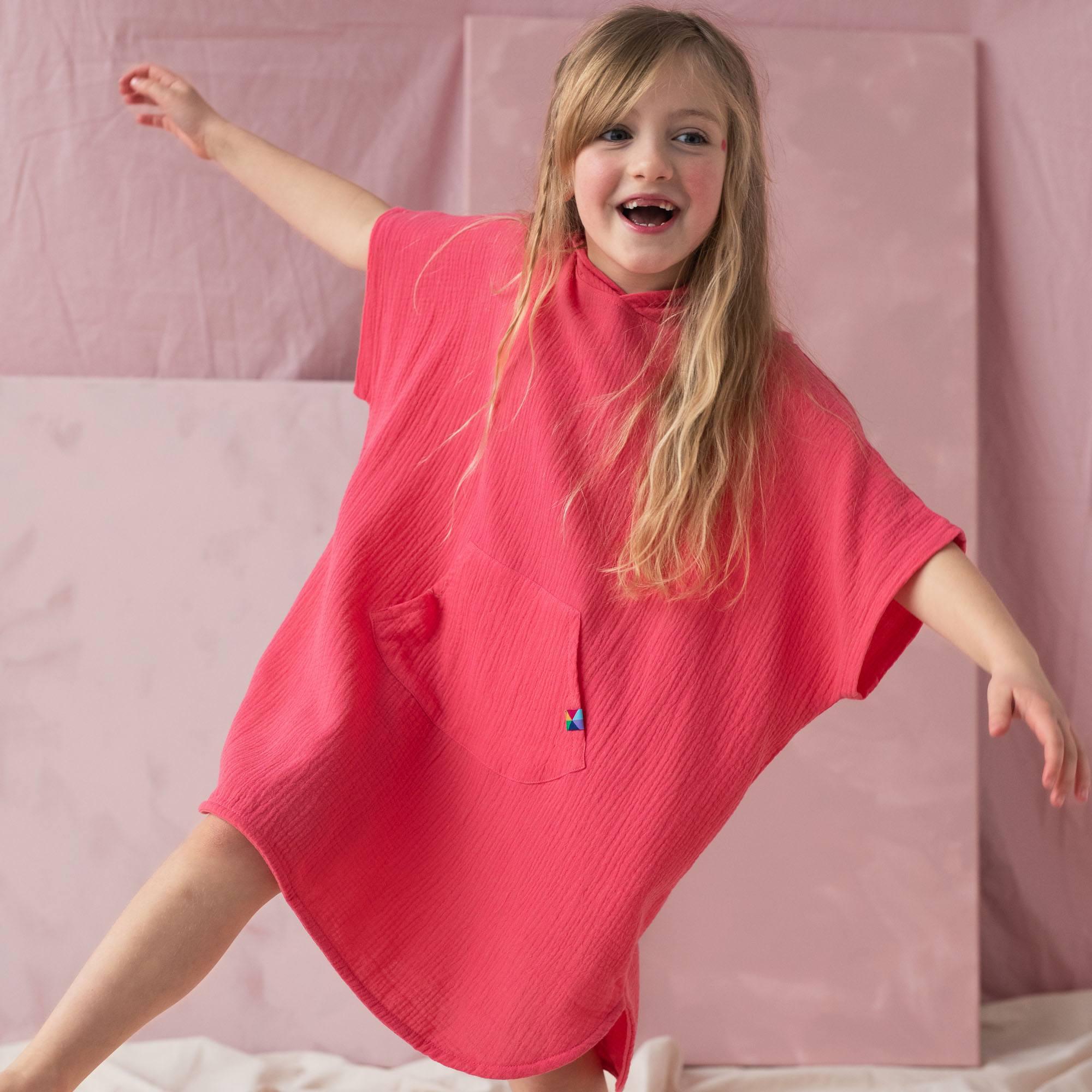 Coral muslin poncho