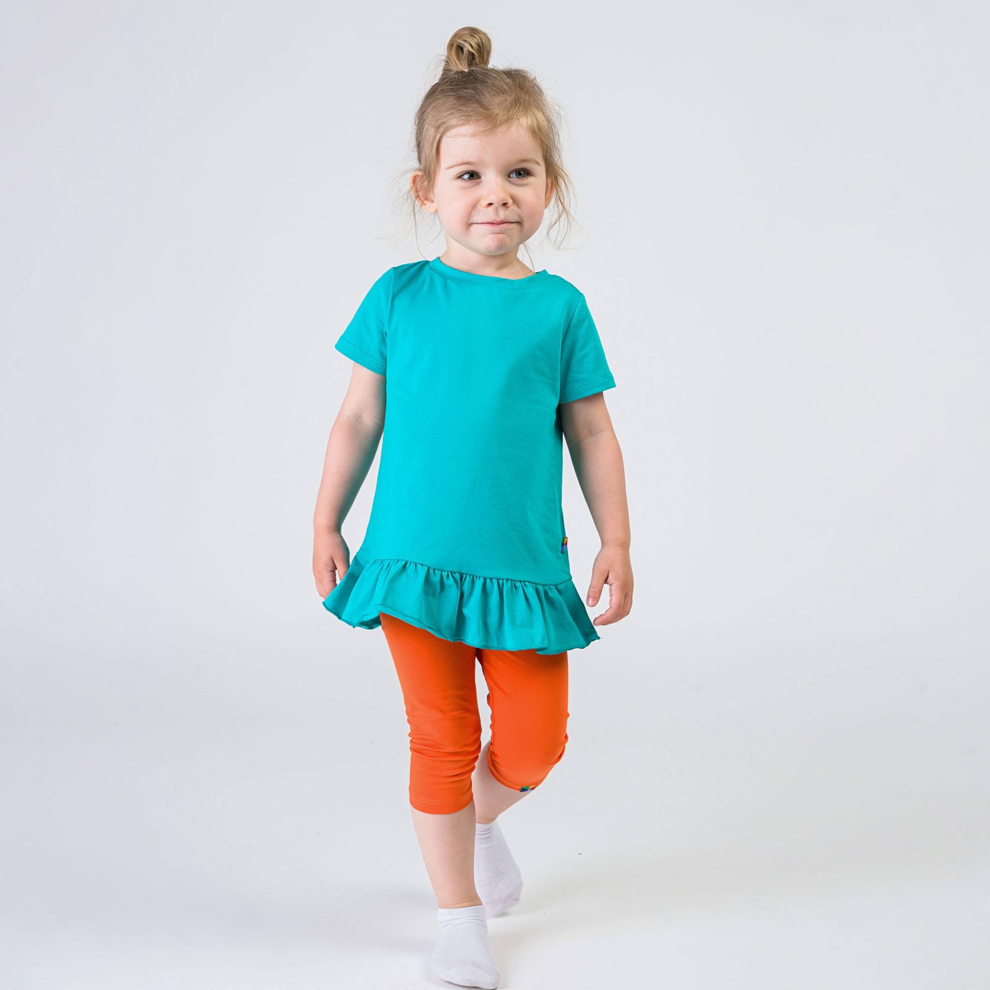 Turquoise ruffle short sleeve blouse