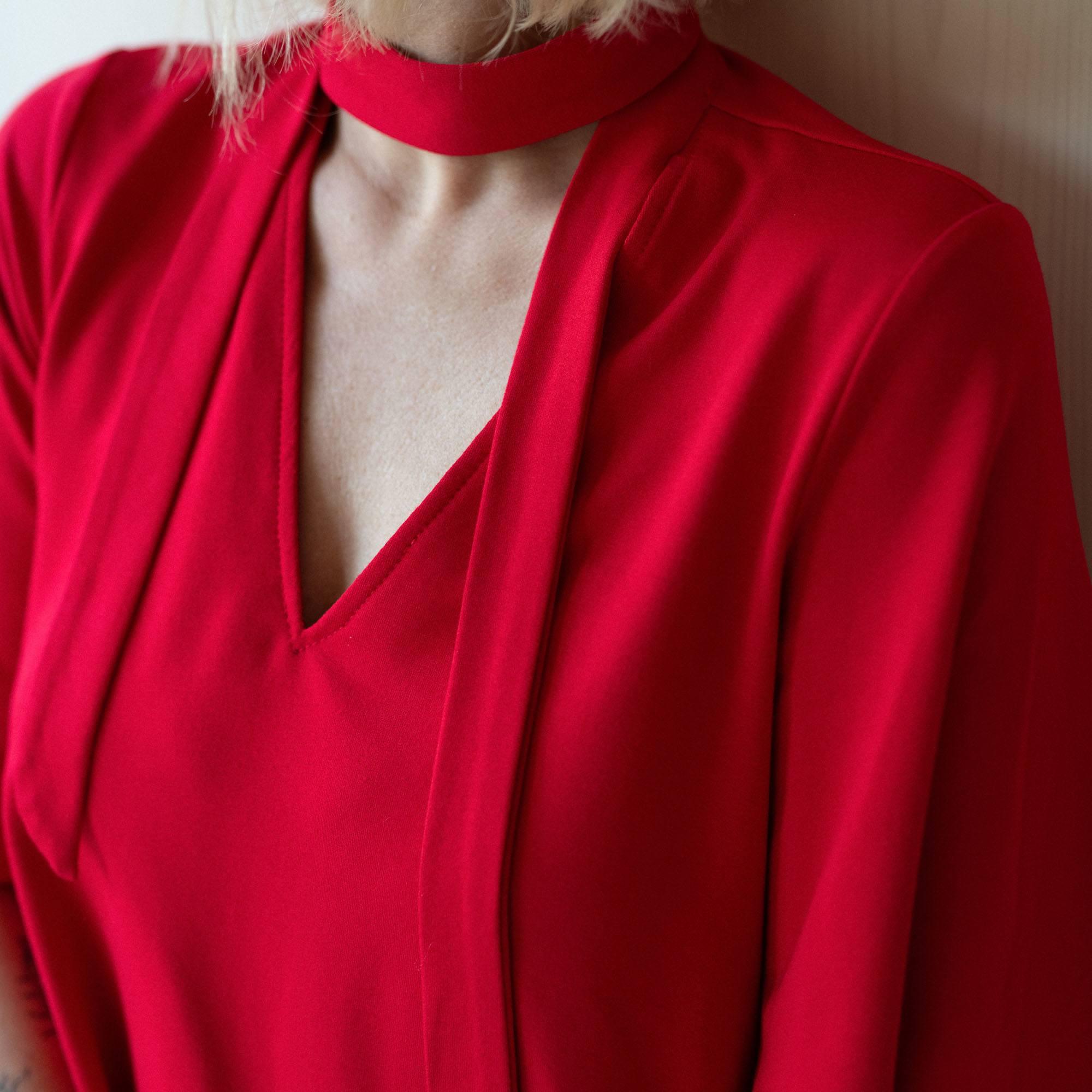 Red blouse with neck tie Women