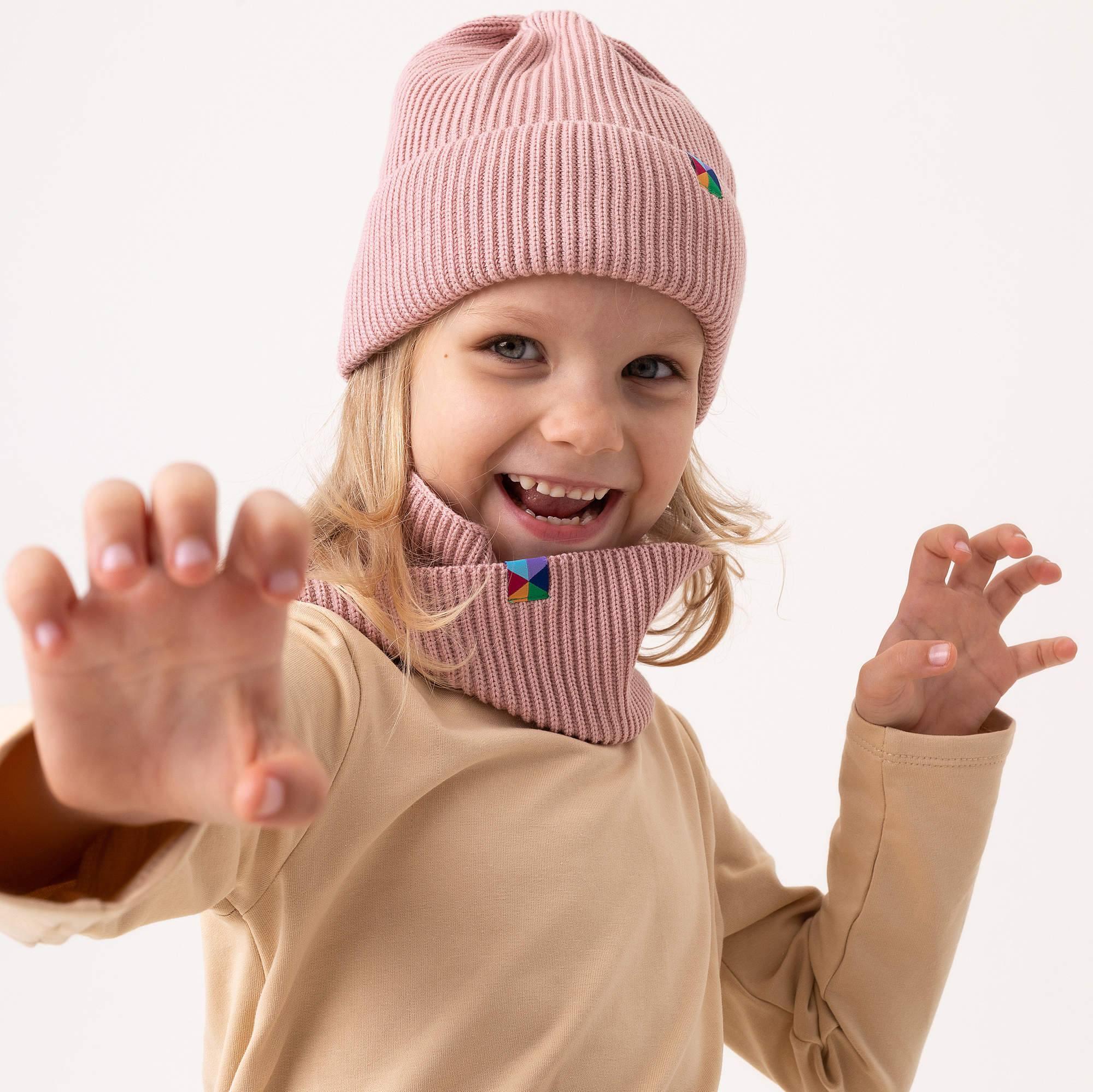 Pastel pink merino wool neck warmer kids