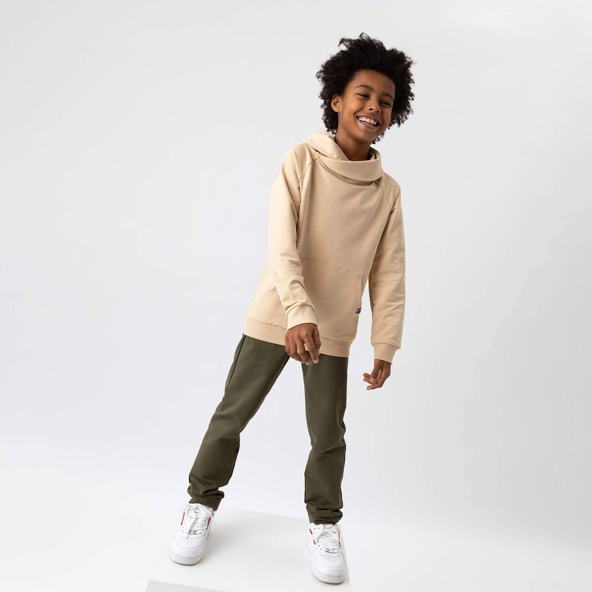 Beige funnel neck pullover sweatshirt